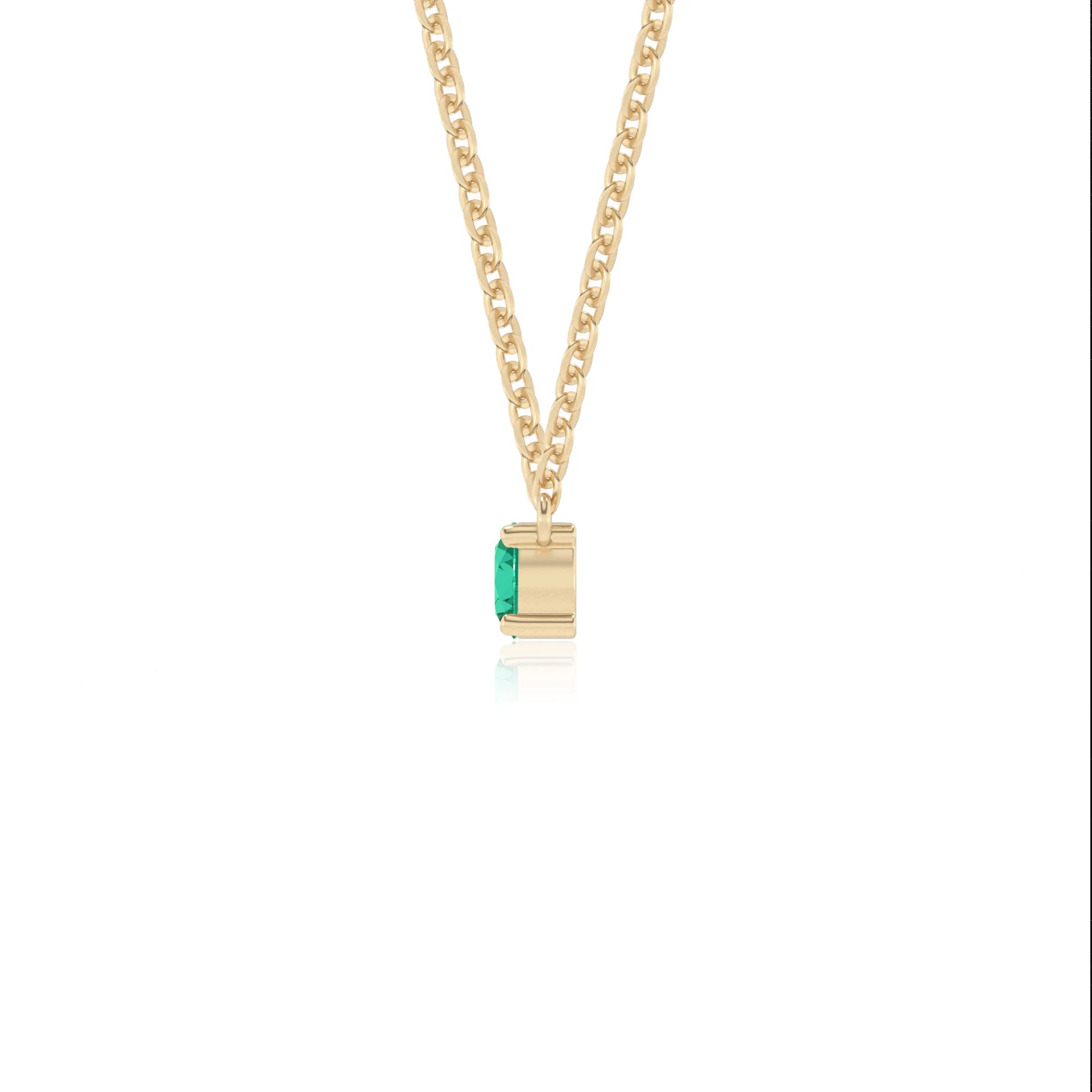 lab grown emerald round bar v-bale necklaces in yellow gold