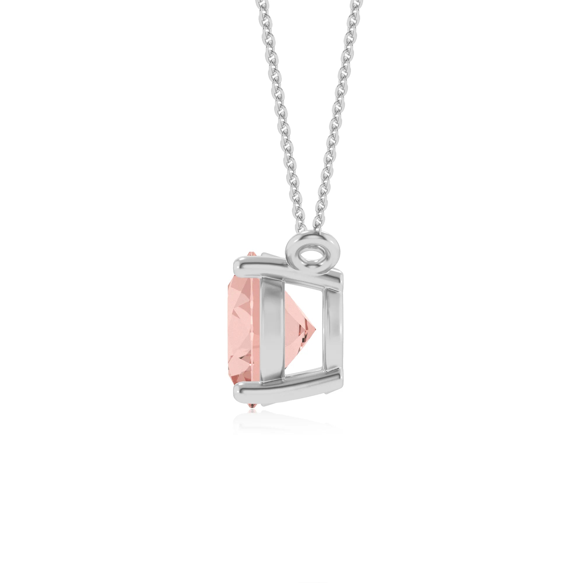 lab grown morganite oval solitaire necklaces in platinum