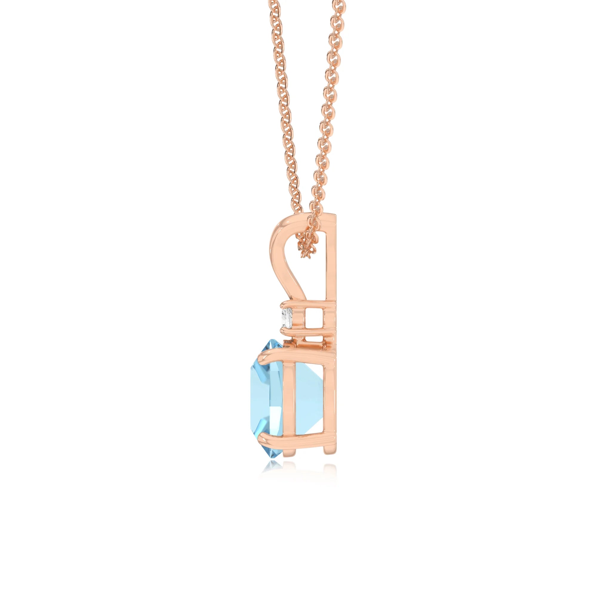 lab grown aquamarine cushion solitaire v-bale necklaces in rose gold