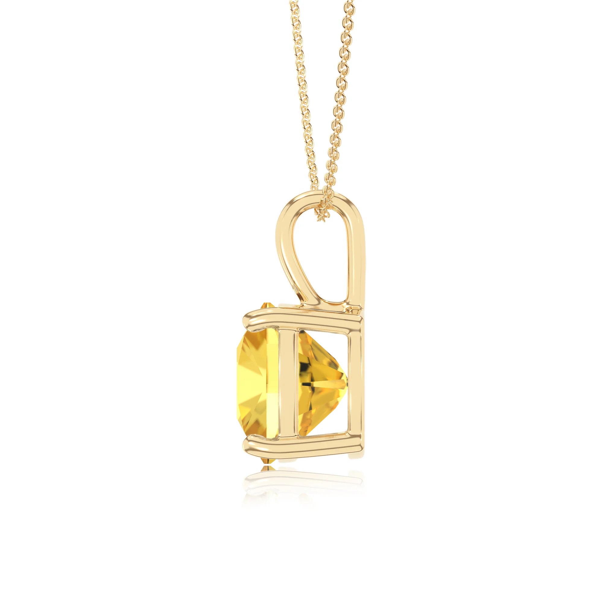 lab grown yellow-sapphire cushion solitaire necklaces in yellow gold