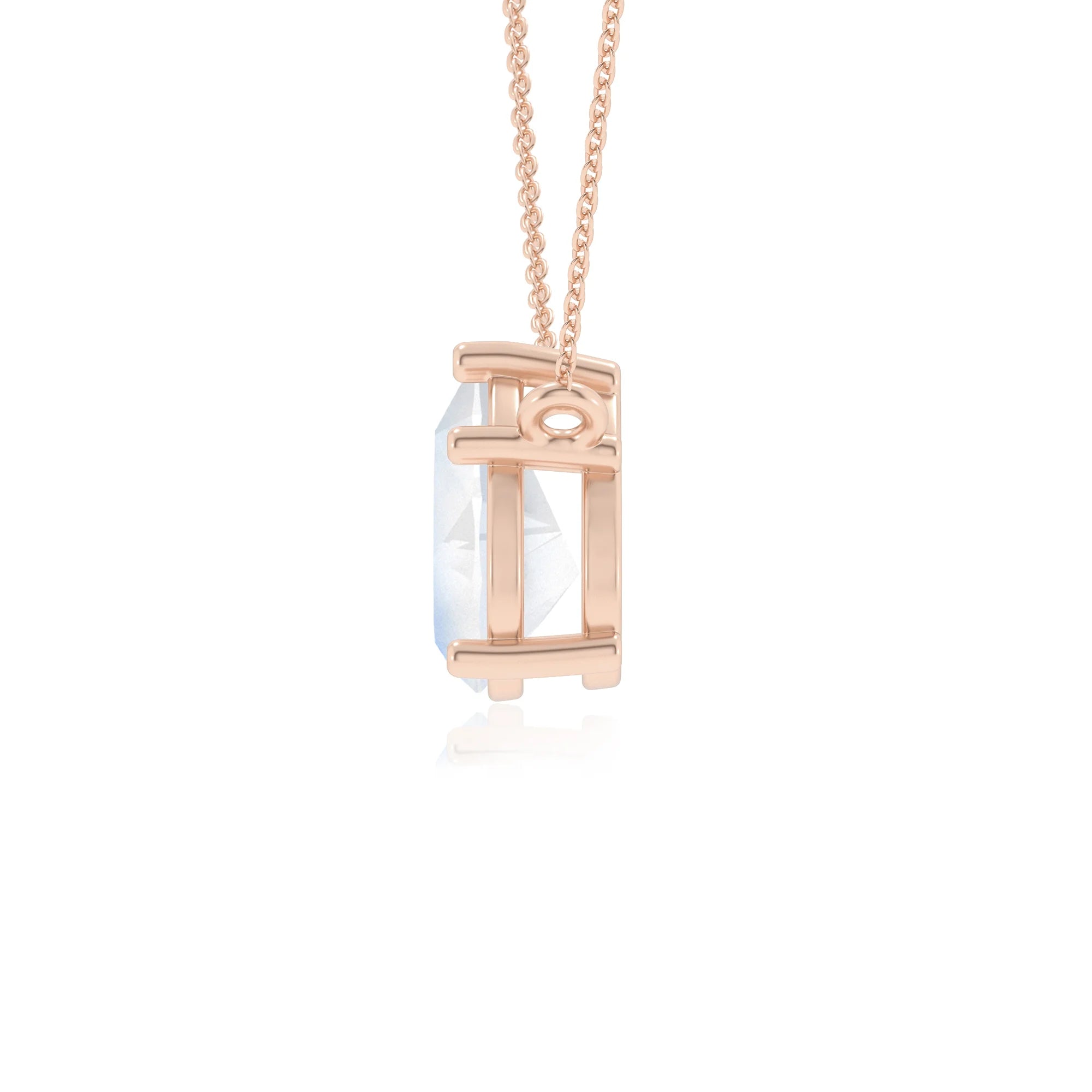 natural rainbow-moonstone pear solitaire necklaces in rose gold