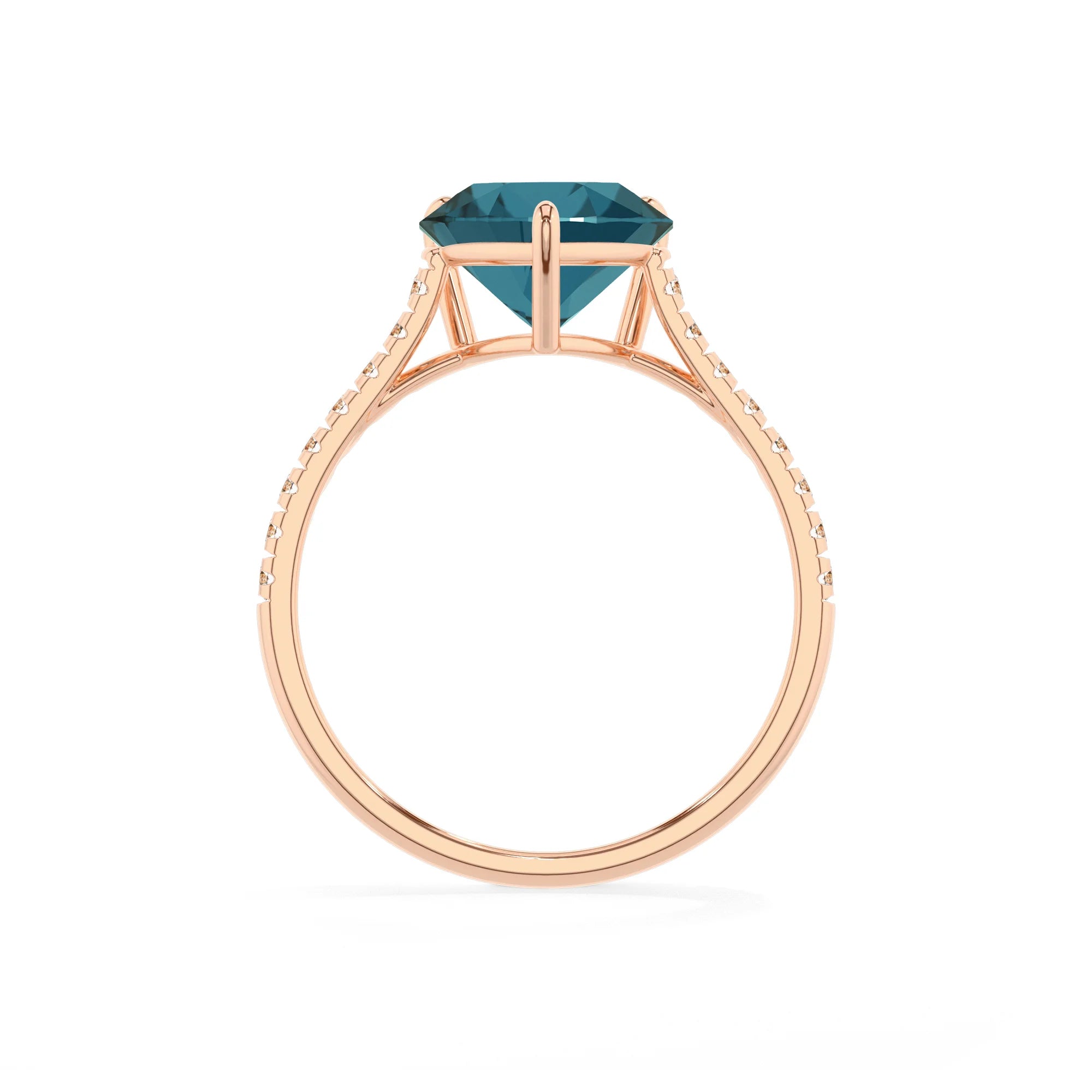 natural london-blue-topaz heart half eternity solitaire engagement rings in rose gold