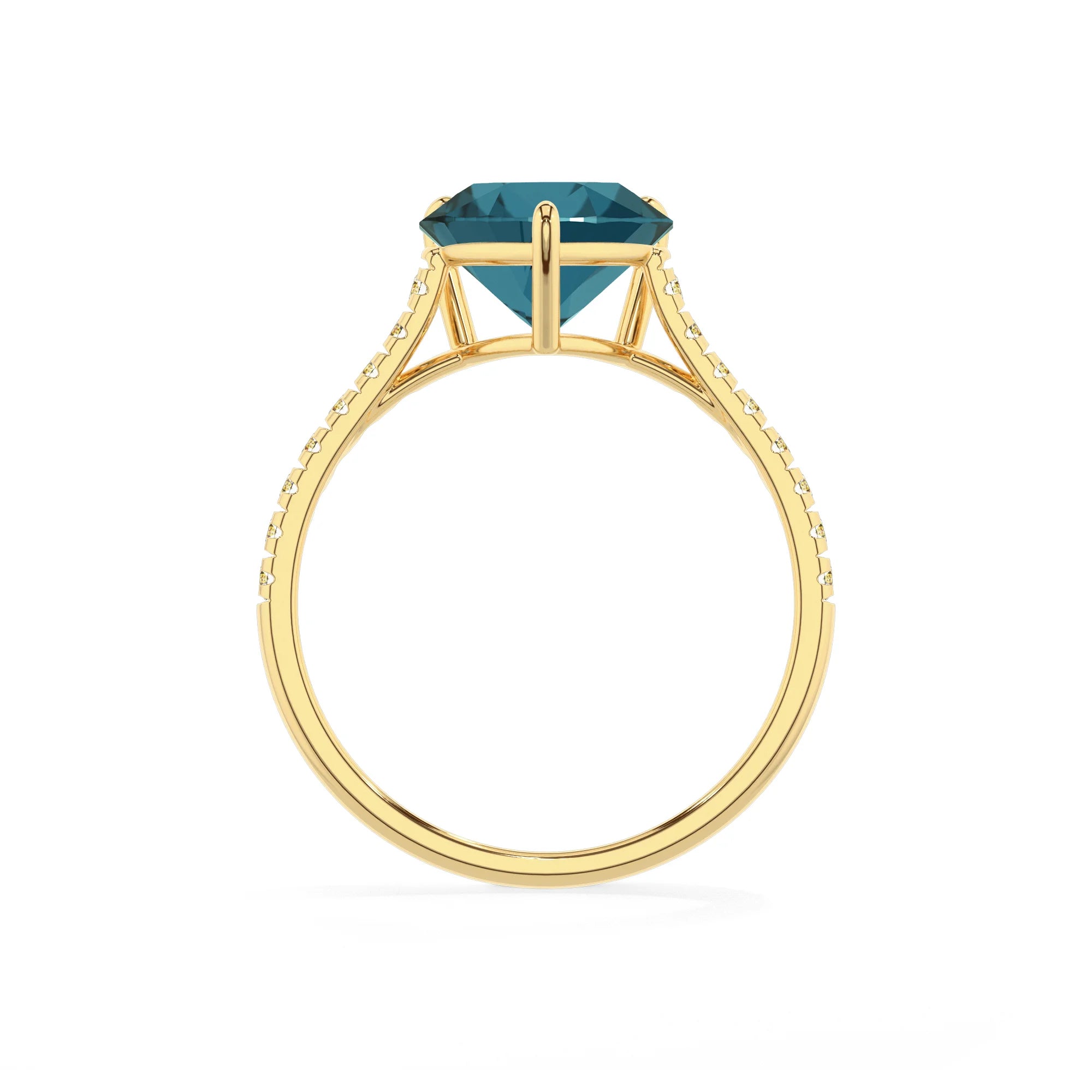 natural london-blue-topaz heart half eternity solitaire engagement rings in yellow gold