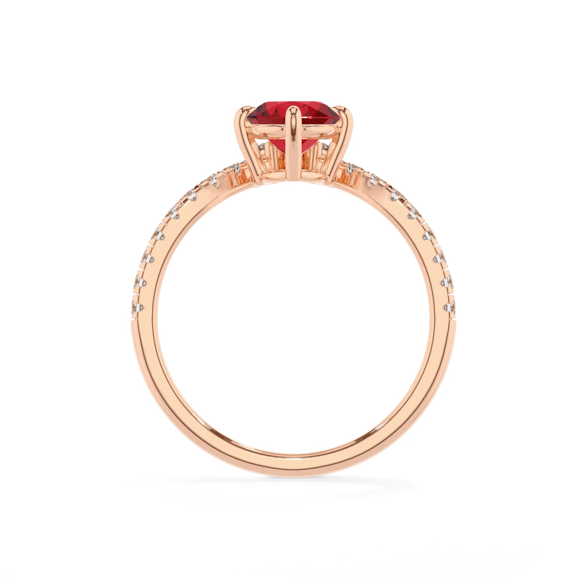 lab grown ruby oval solitaire rings in rose gold