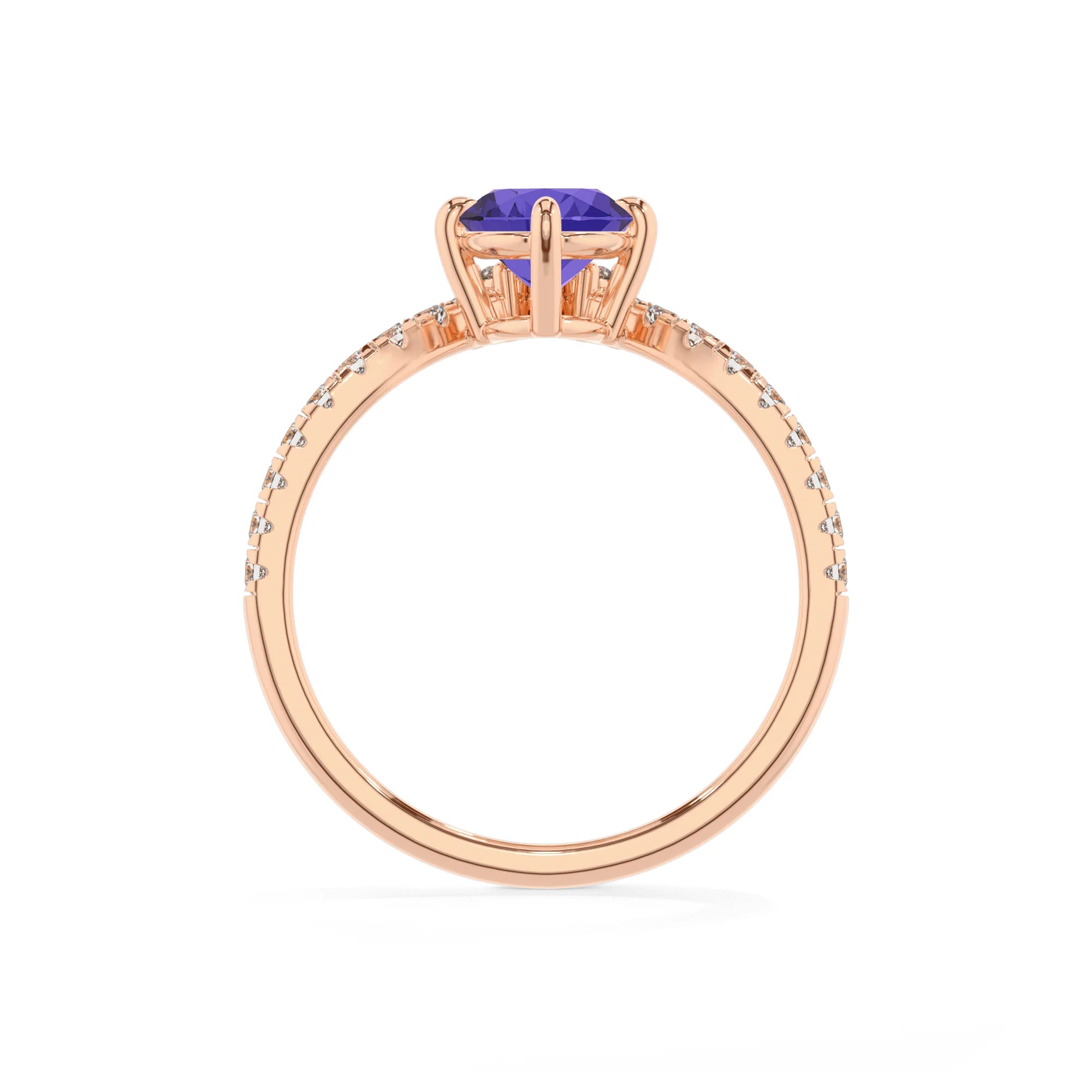 lab grown tanzanite oval solitaire rings in rose gold