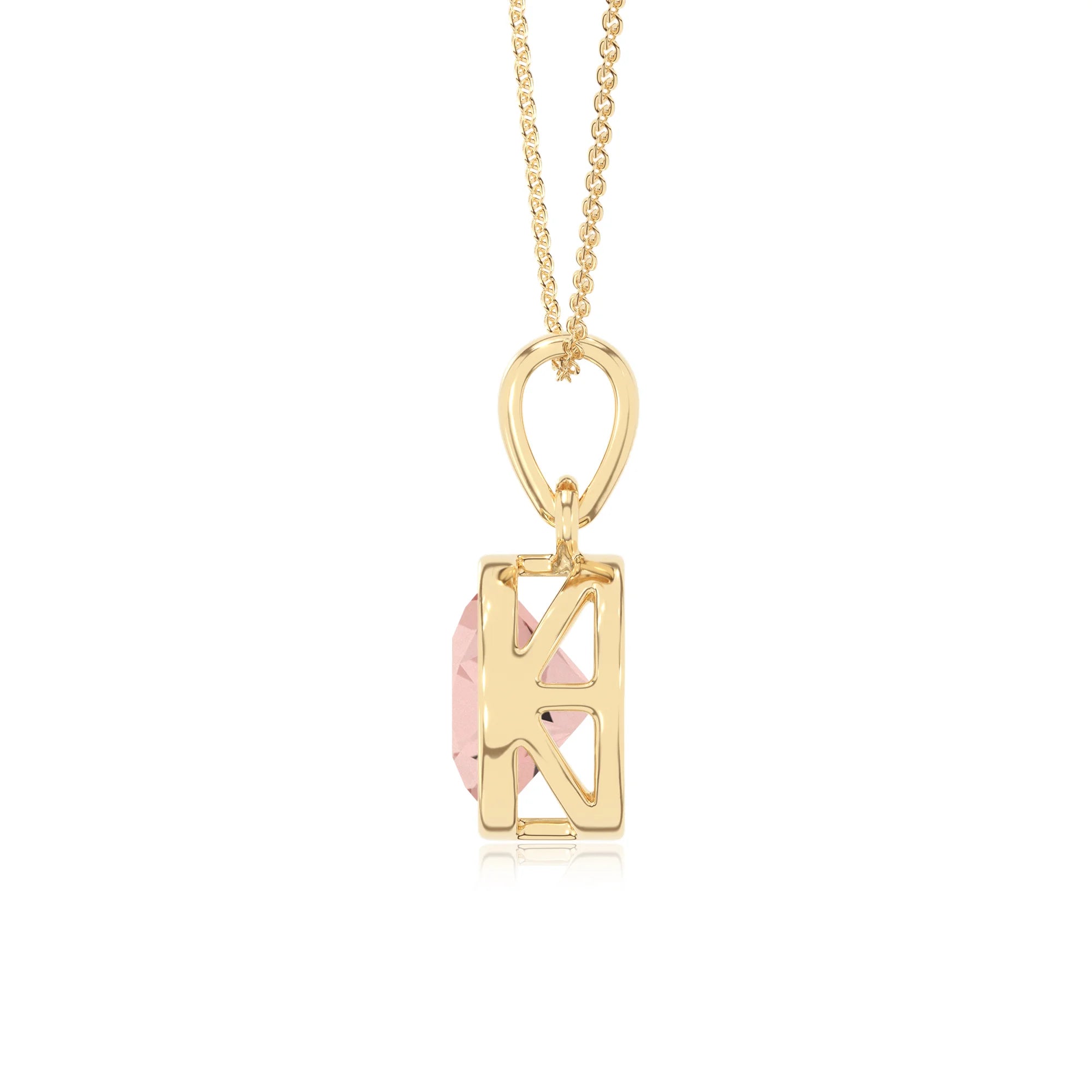 lab grown morganite round solitaire necklaces in yellow gold