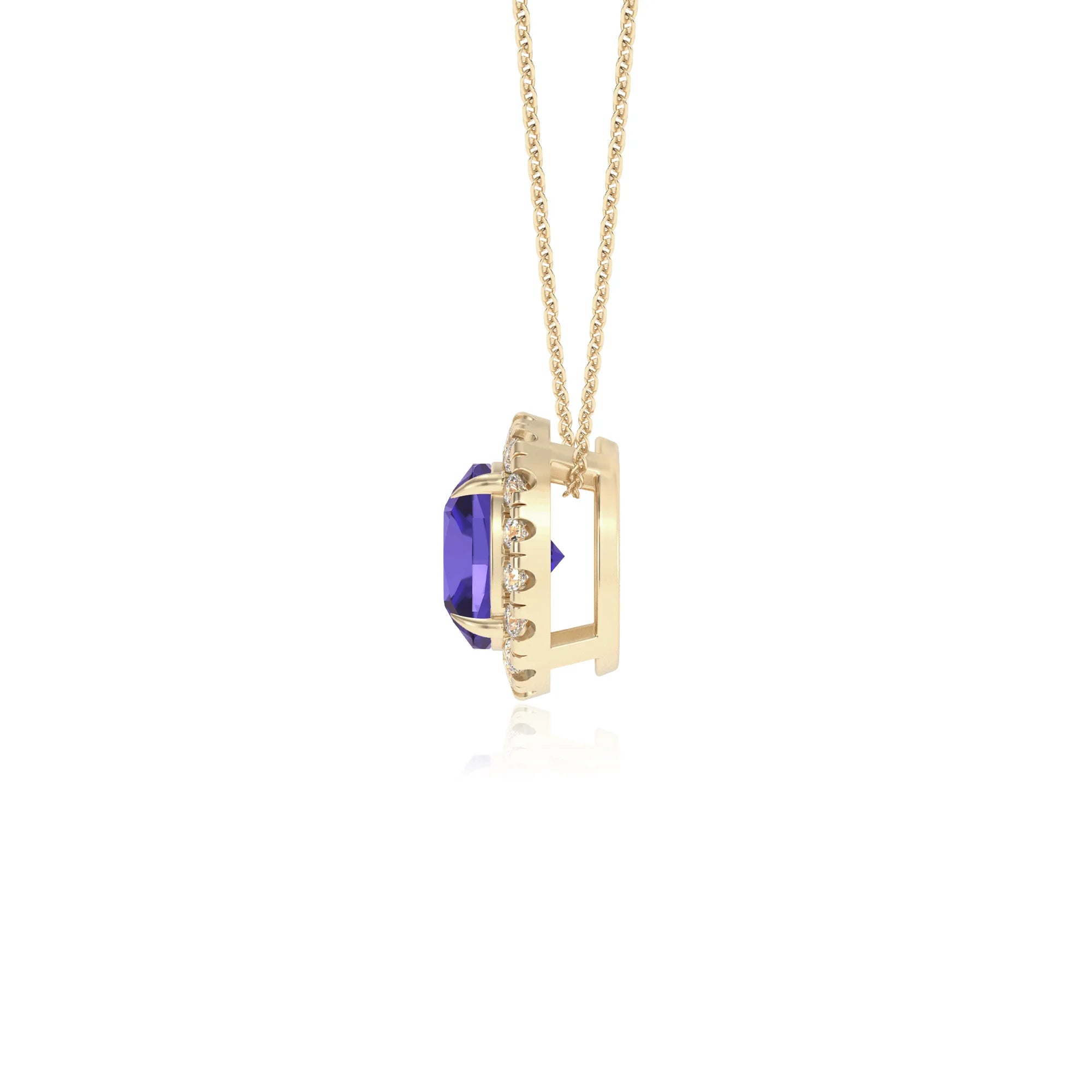lab grown tanzanite cushion solitaire necklaces in yellow gold