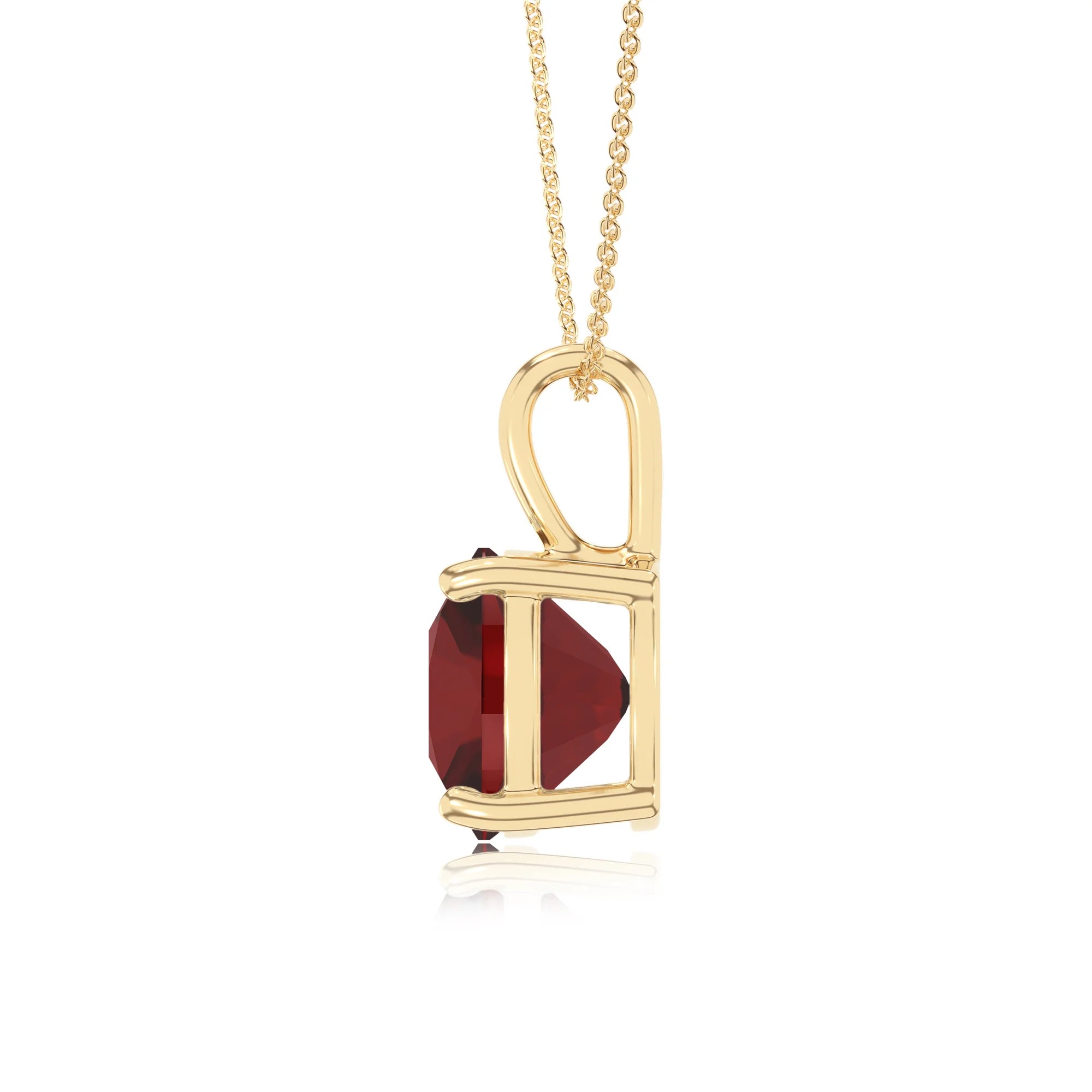 natural garnet cushion solitaire necklaces in yellow gold