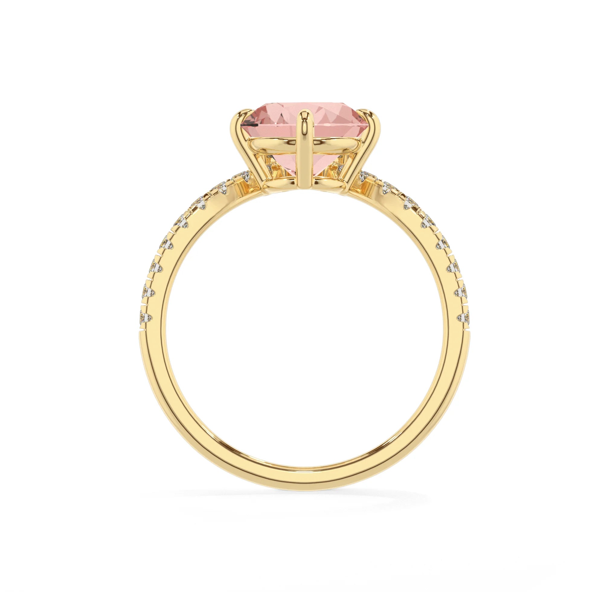 lab grown morganite round solitaire rings in yellow gold