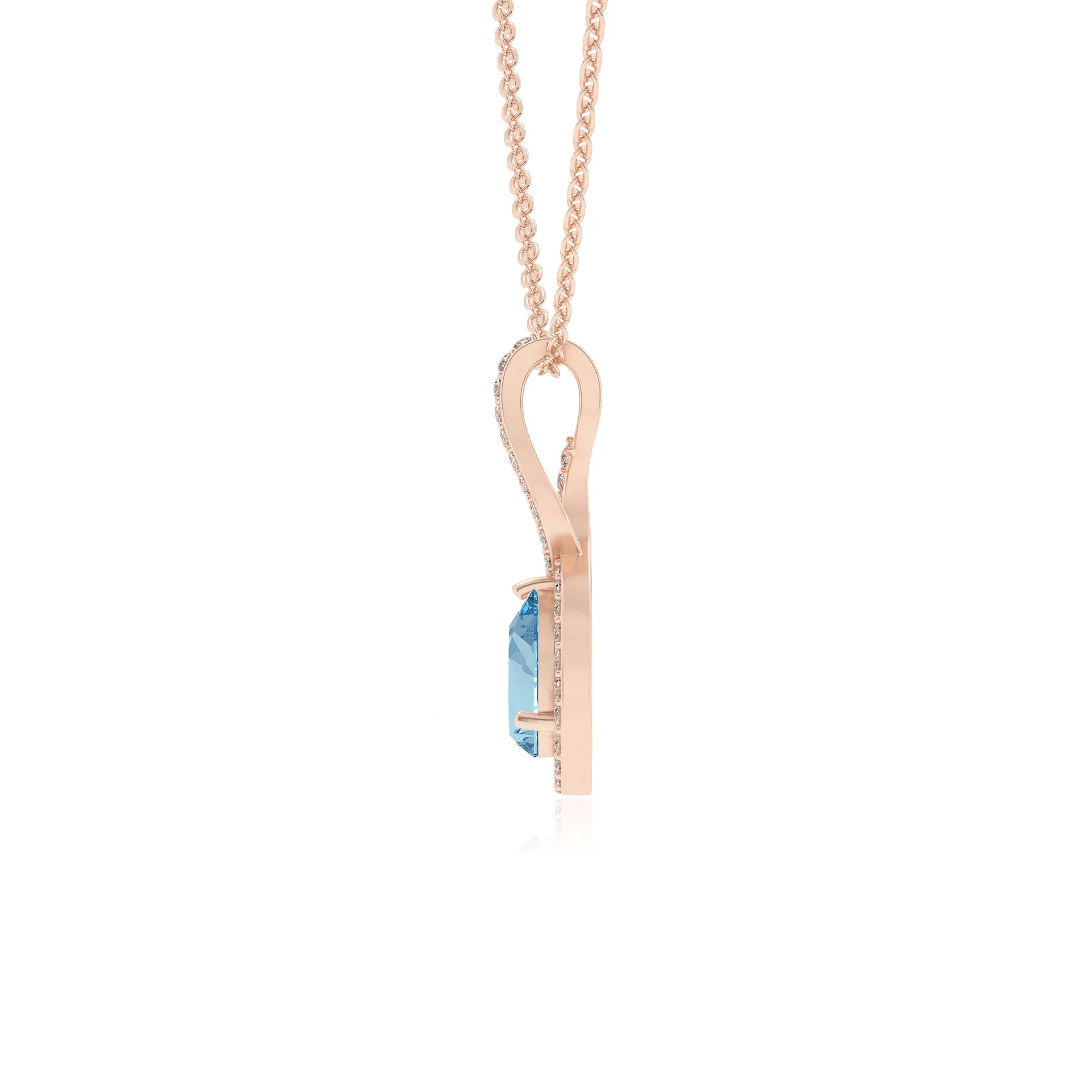 lab grown aquamarine pear necklaces in rose gold