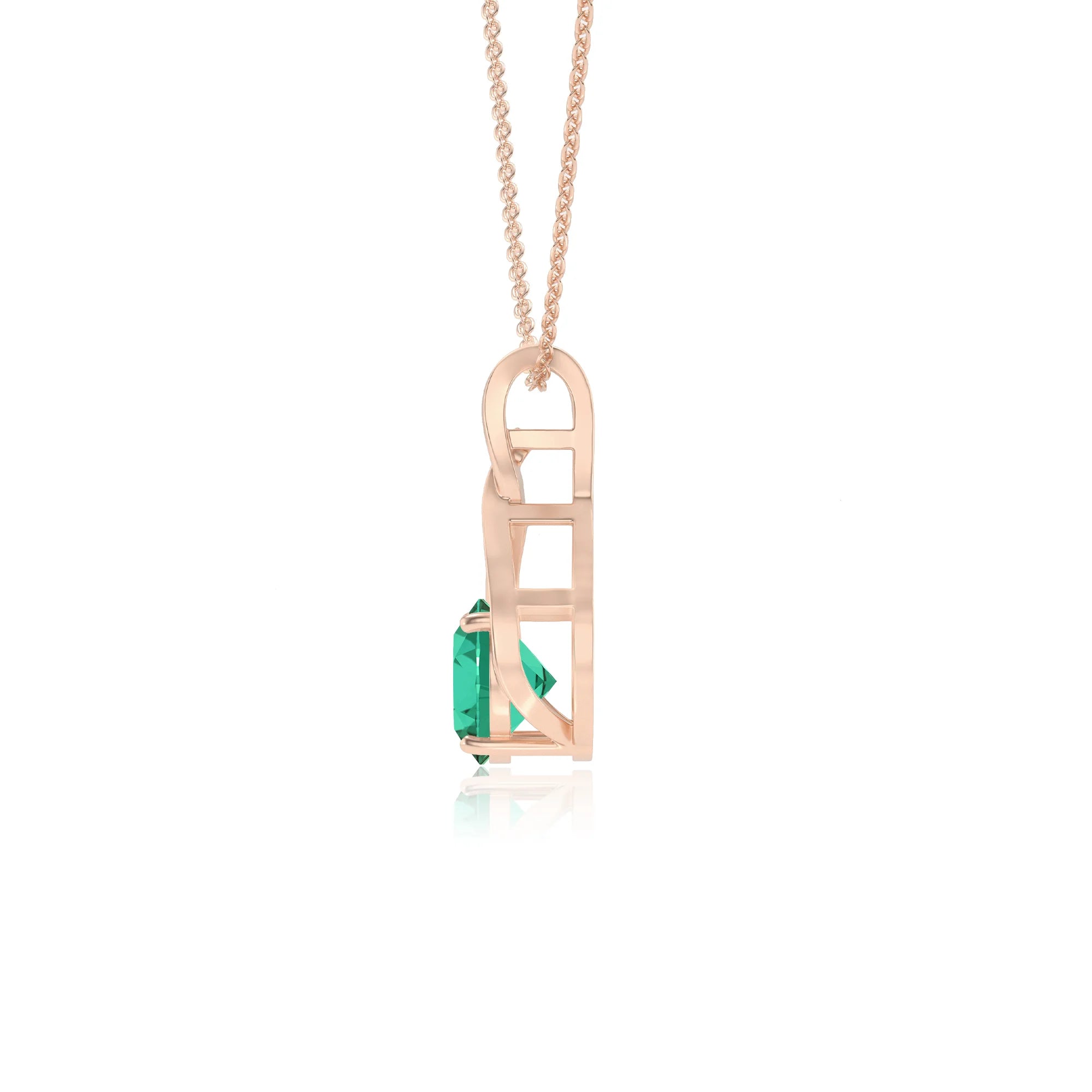 lab grown emerald round solitaire necklaces in rose gold