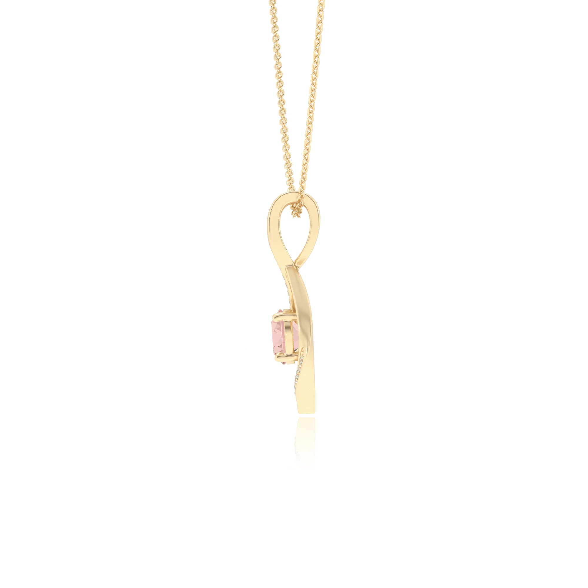 lab grown morganite round solitaire necklaces in yellow gold