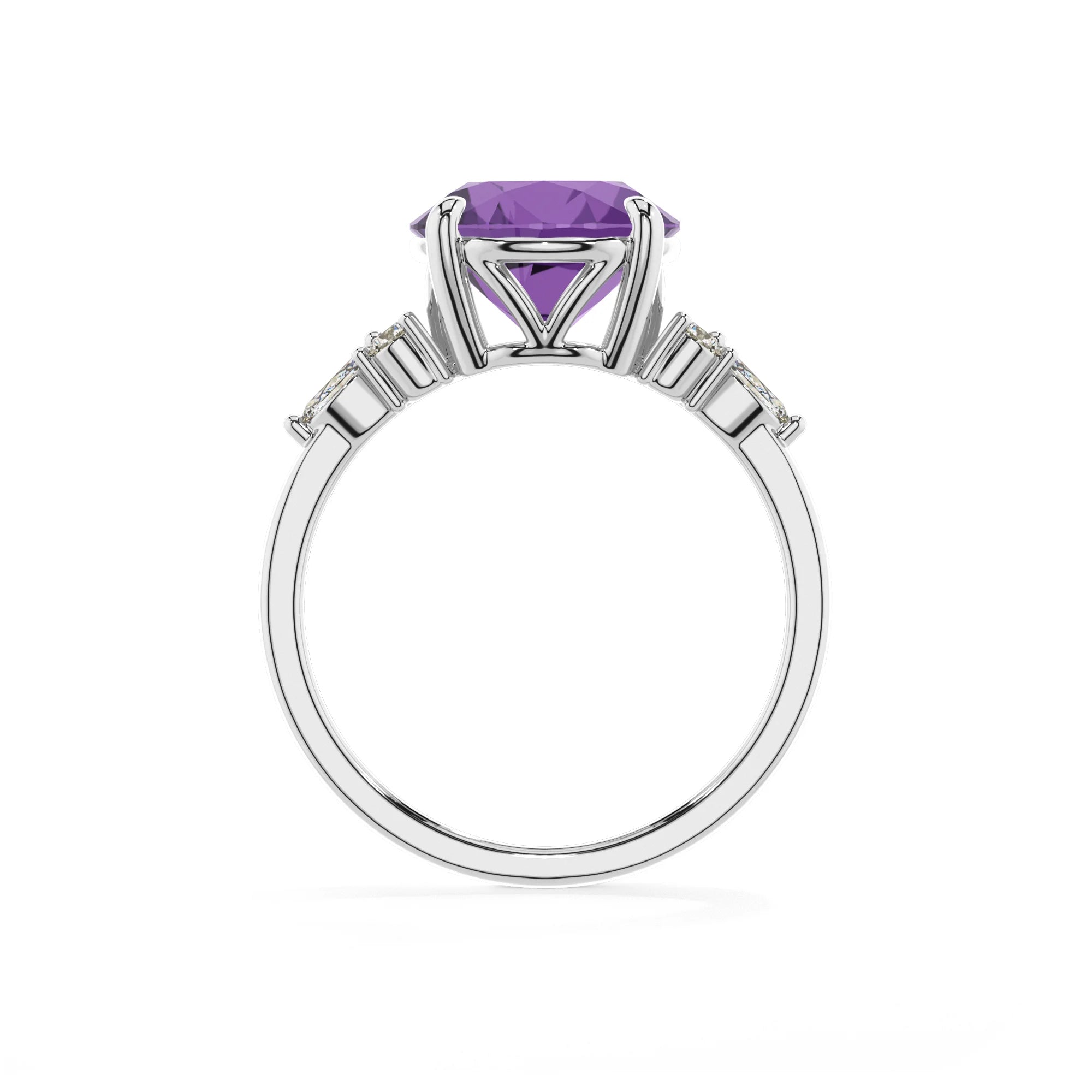 lab grown amethyst round solitaire rings in white gold