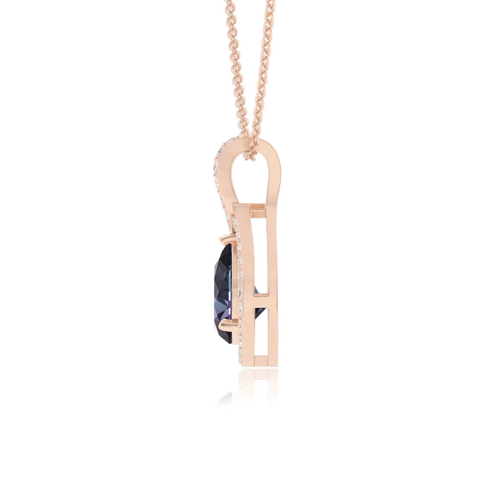 lab grown alexandrite pear solitaire necklaces in rose gold