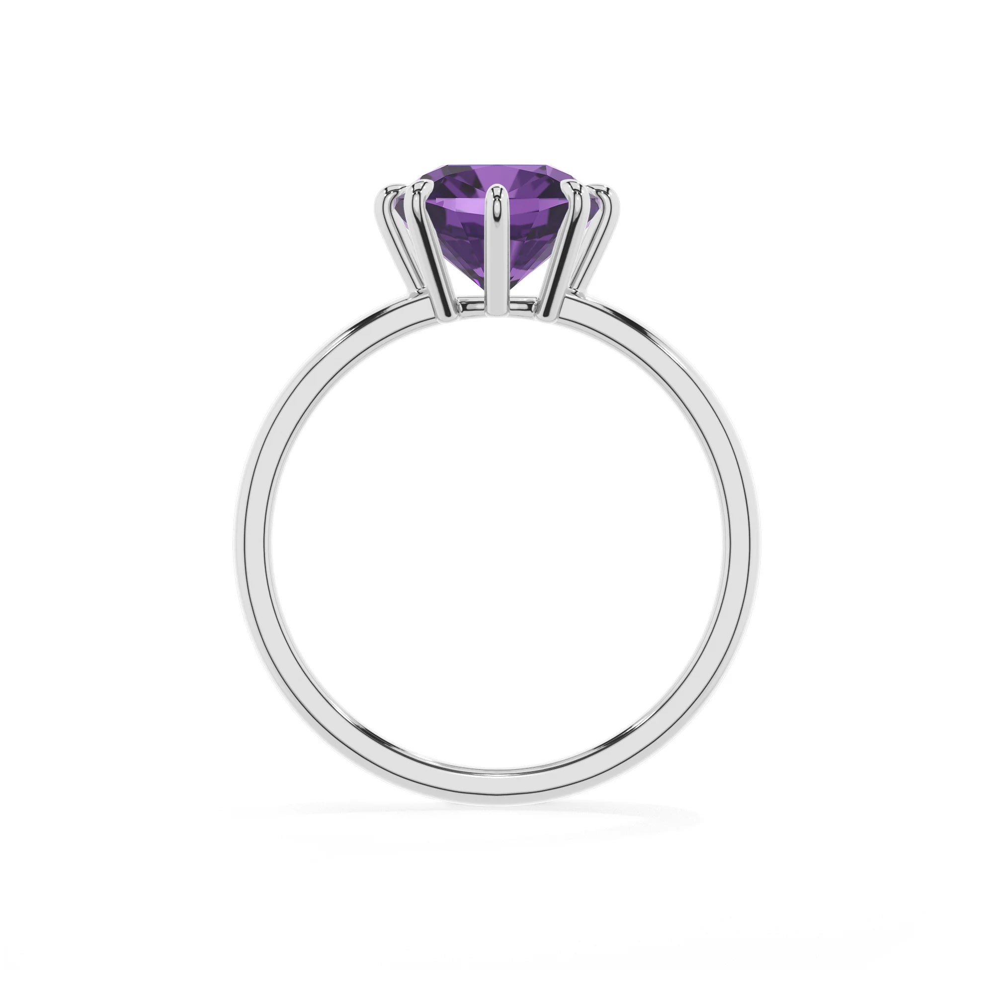 lab grown amethyst cushion solitaire rings in white gold