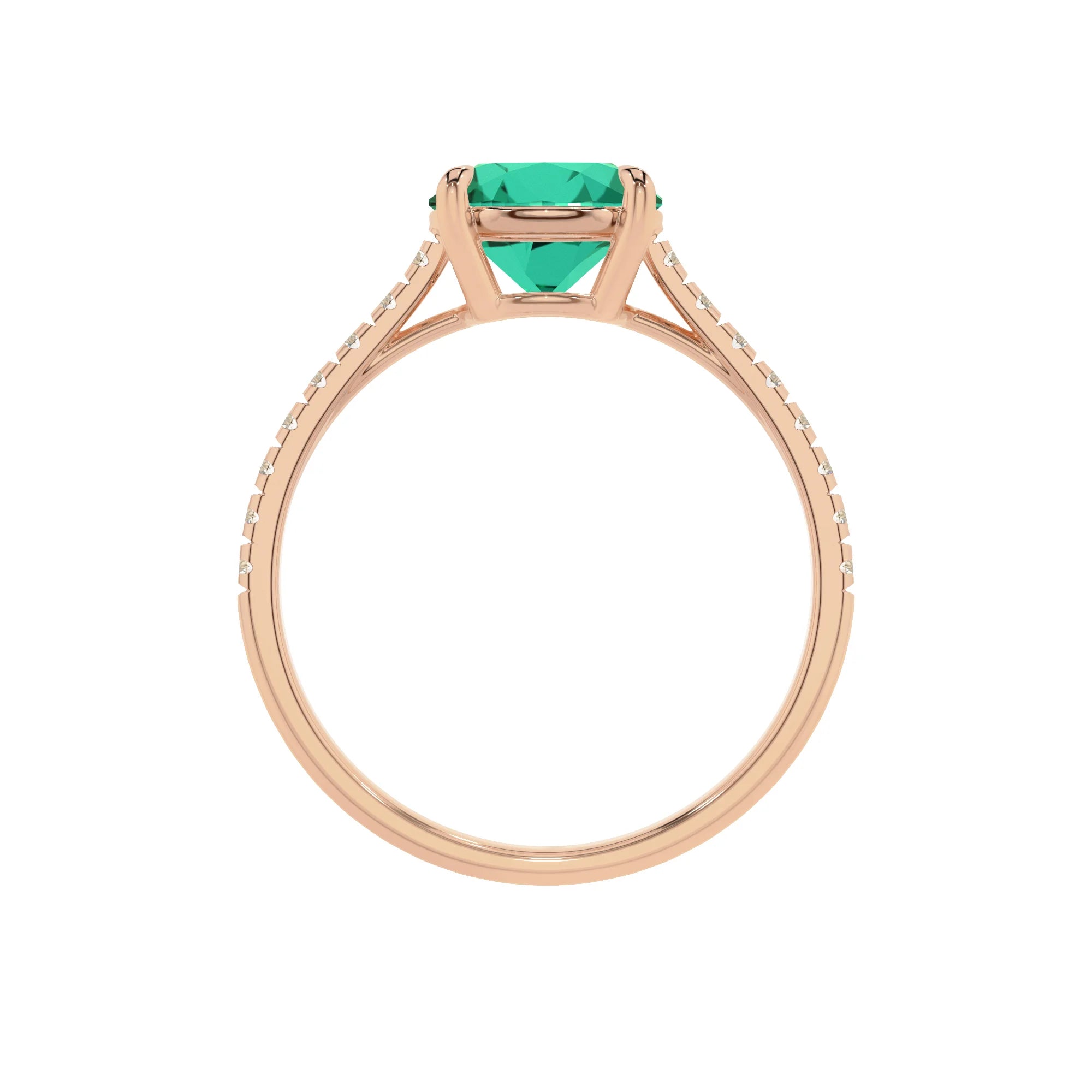lab grown emerald round half eternity solitaire engagement rings in rose gold