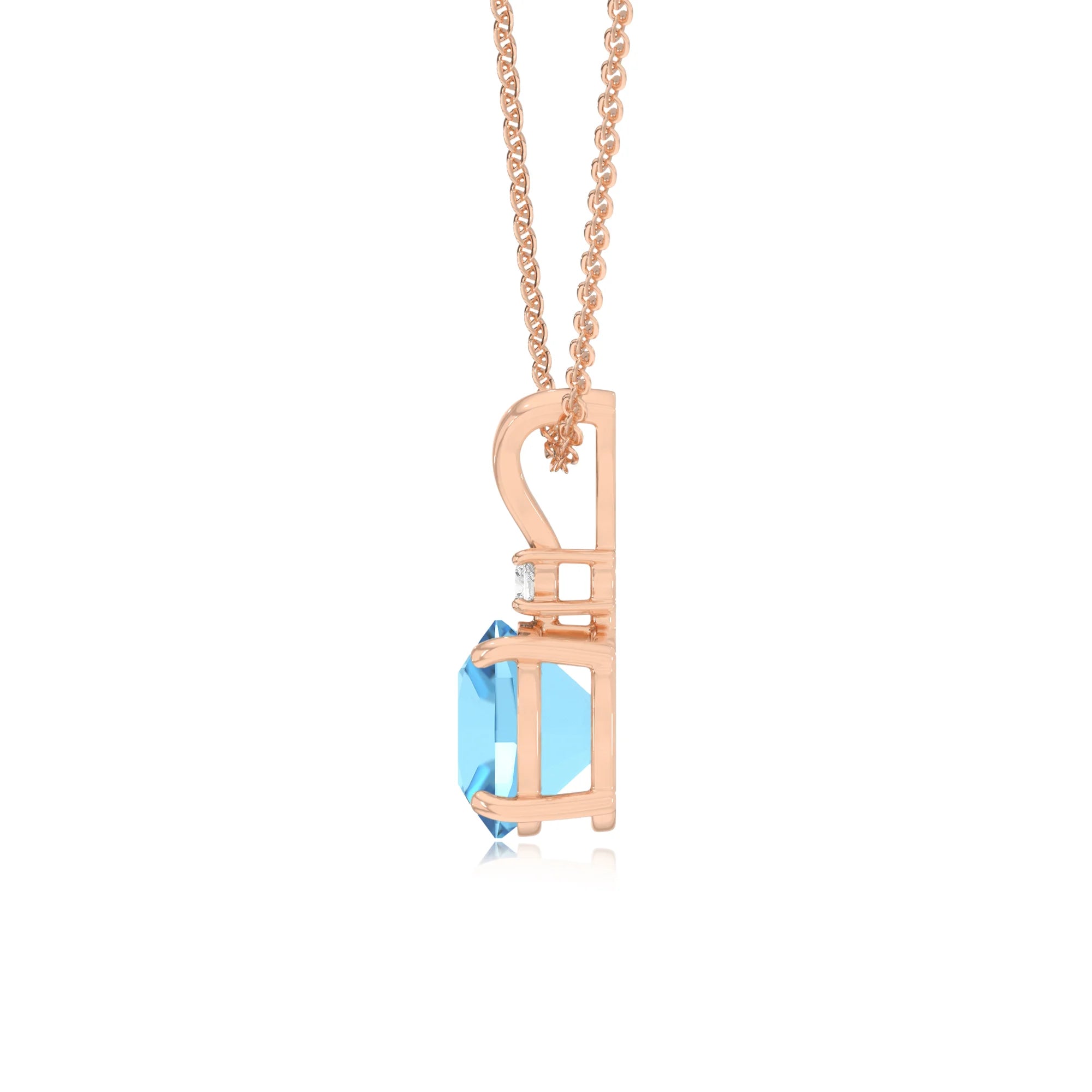 natural swiss-blue-topaz cushion solitaire v-bale necklaces in rose gold