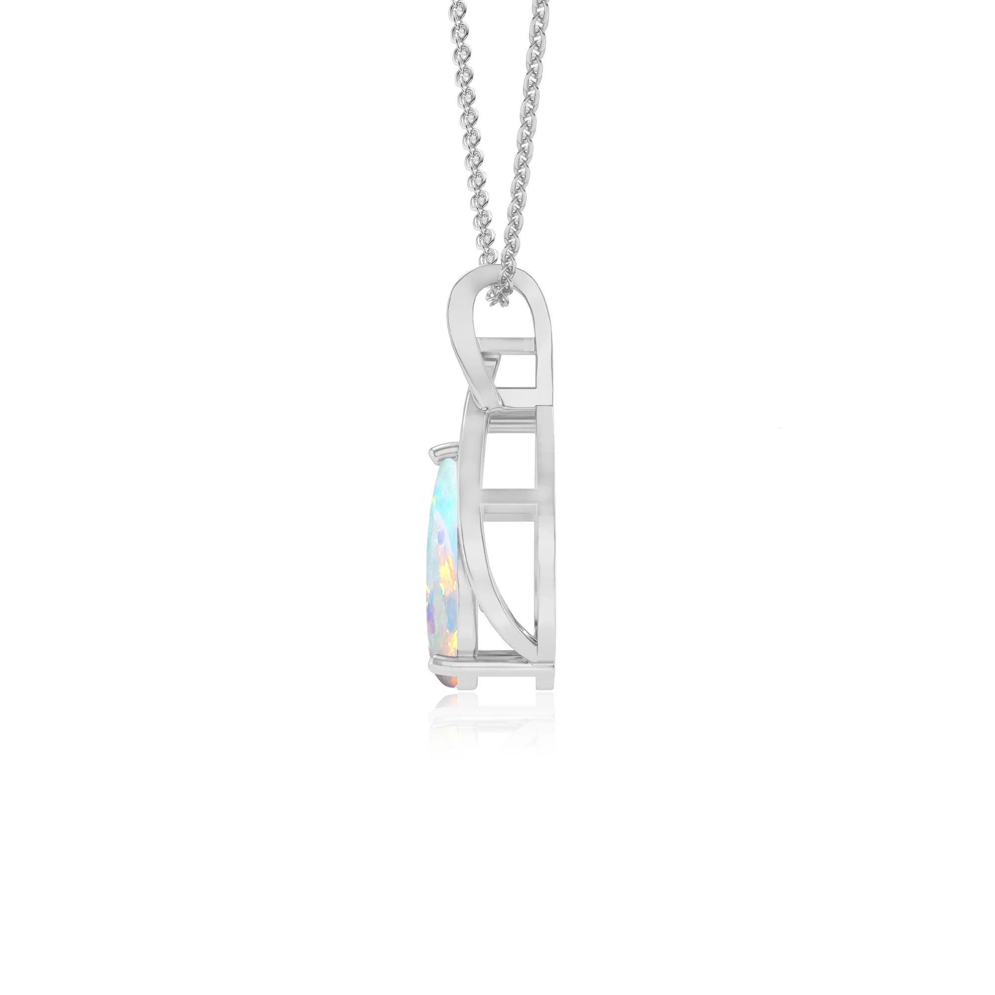 lab grown opal pear solitaire necklaces in white gold