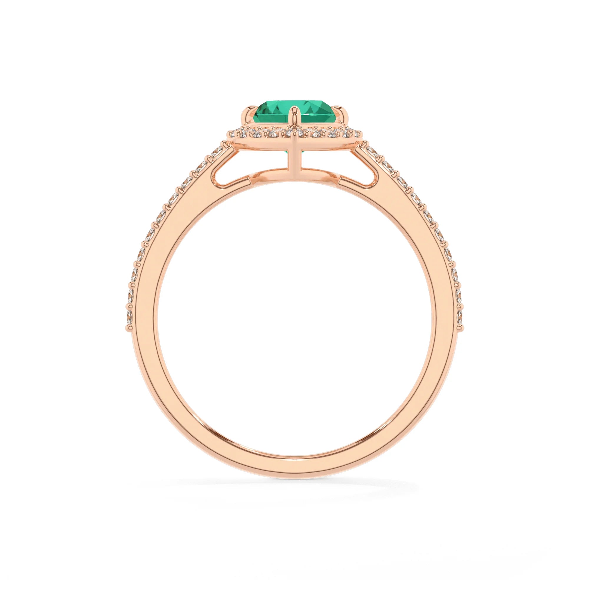 lab grown emerald heart solitaire rings in rose gold