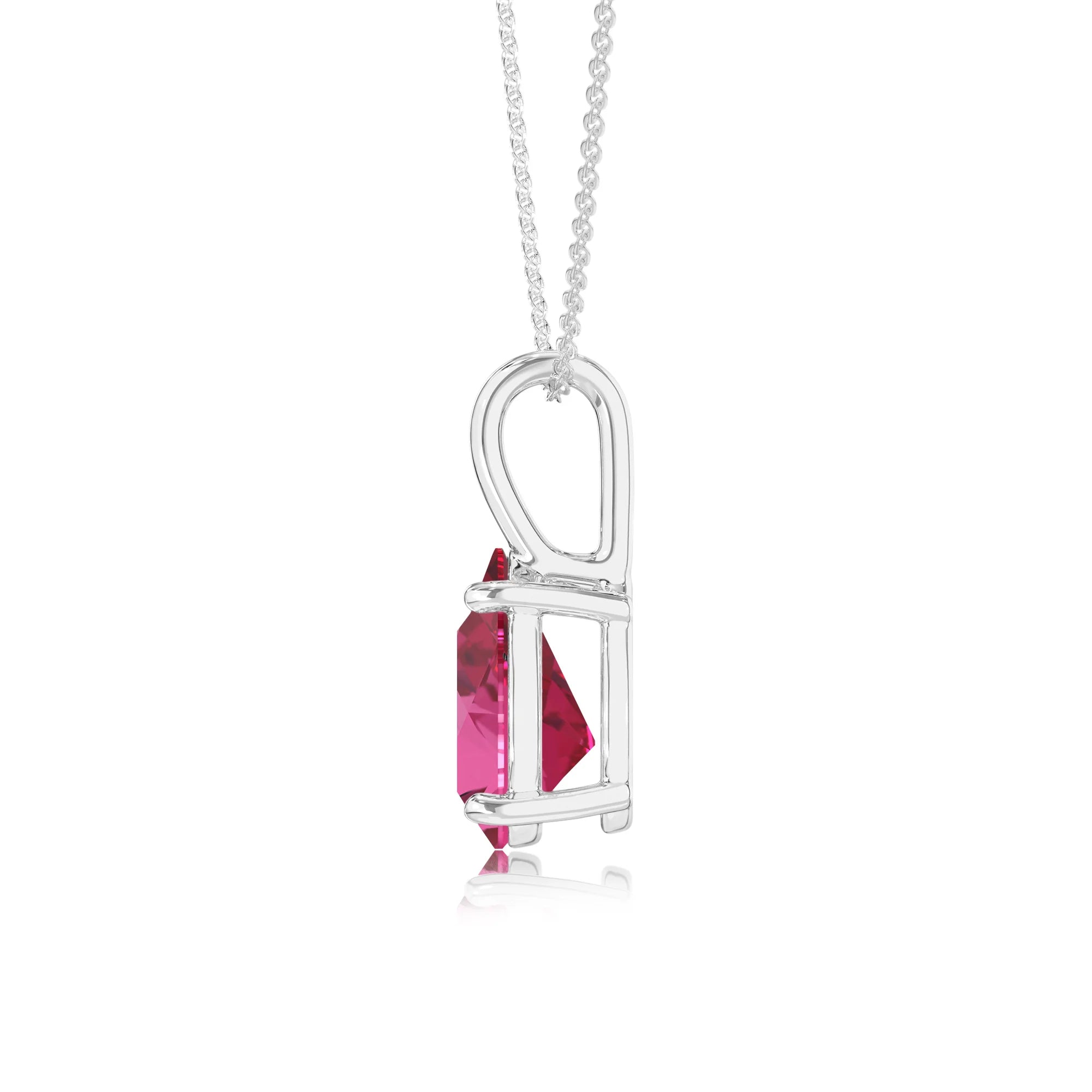 lab grown pink-sapphire pear solitaire necklaces in white gold