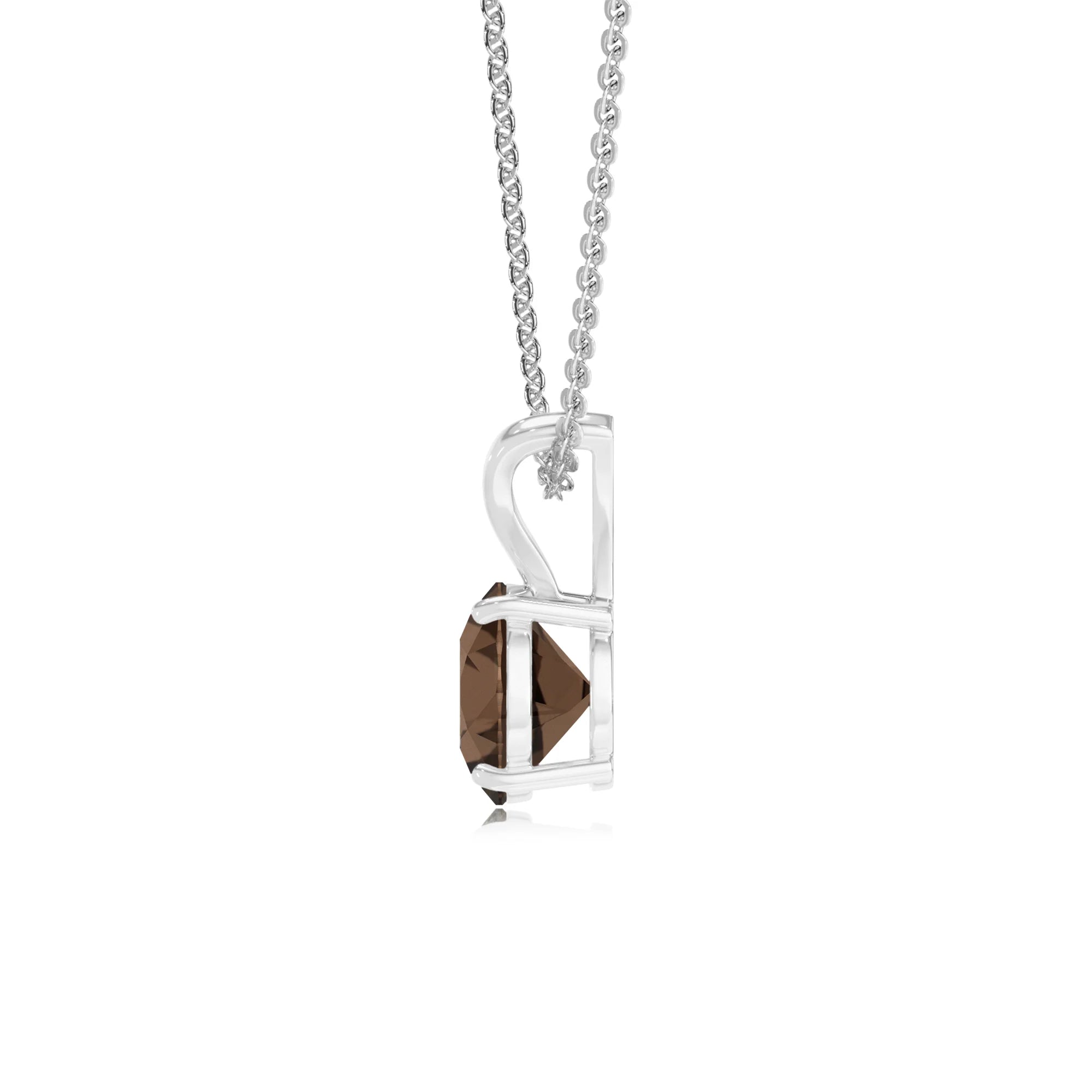 natural smoky-quartz round solitaire v-bale necklaces in white gold