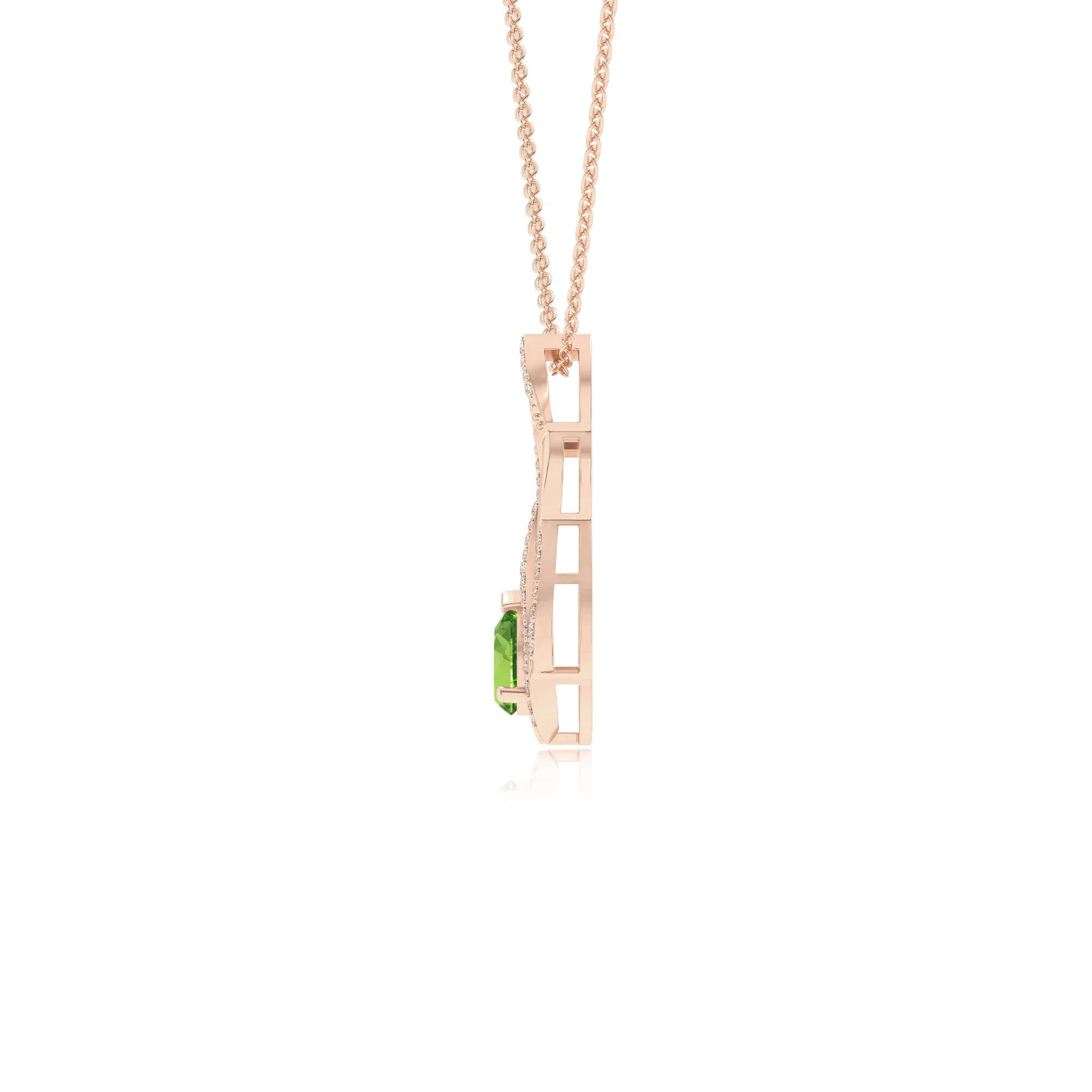 natural peridot pear solitaire necklaces in rose gold