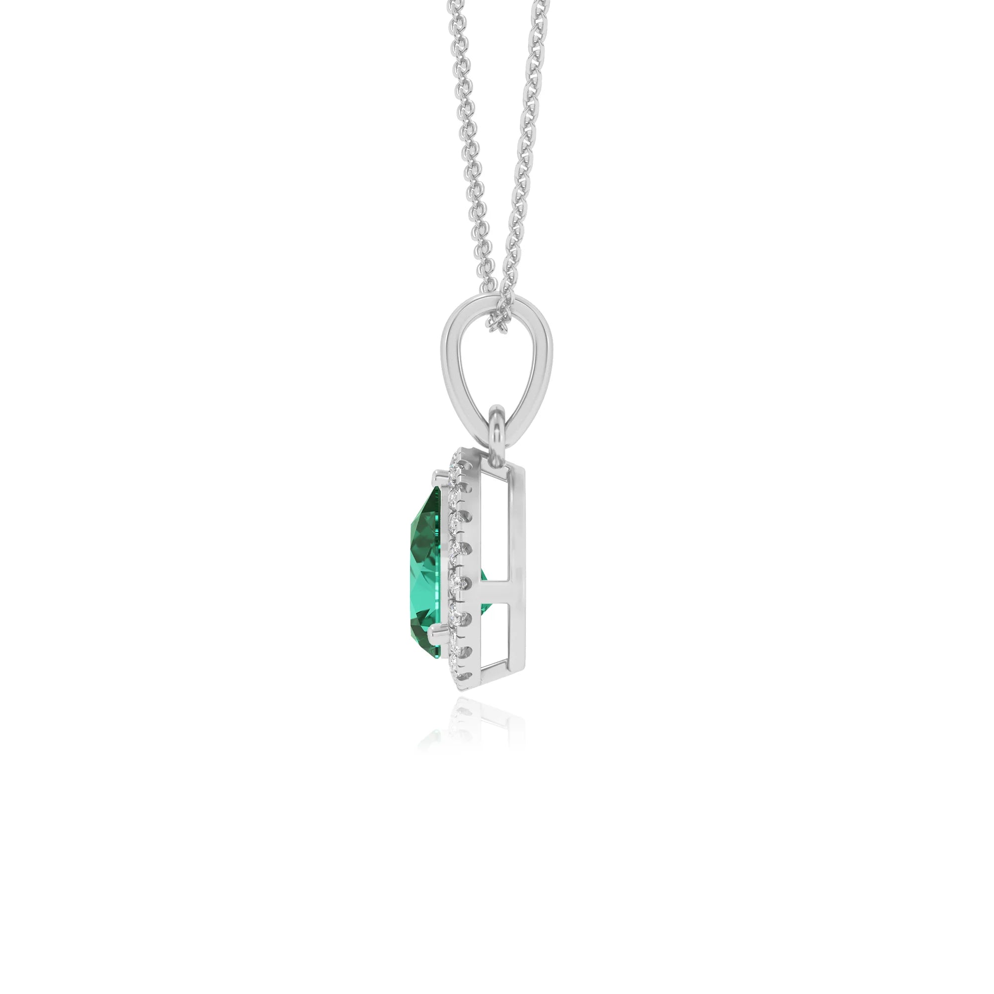 lab grown emerald pear solitaire necklaces in platinum