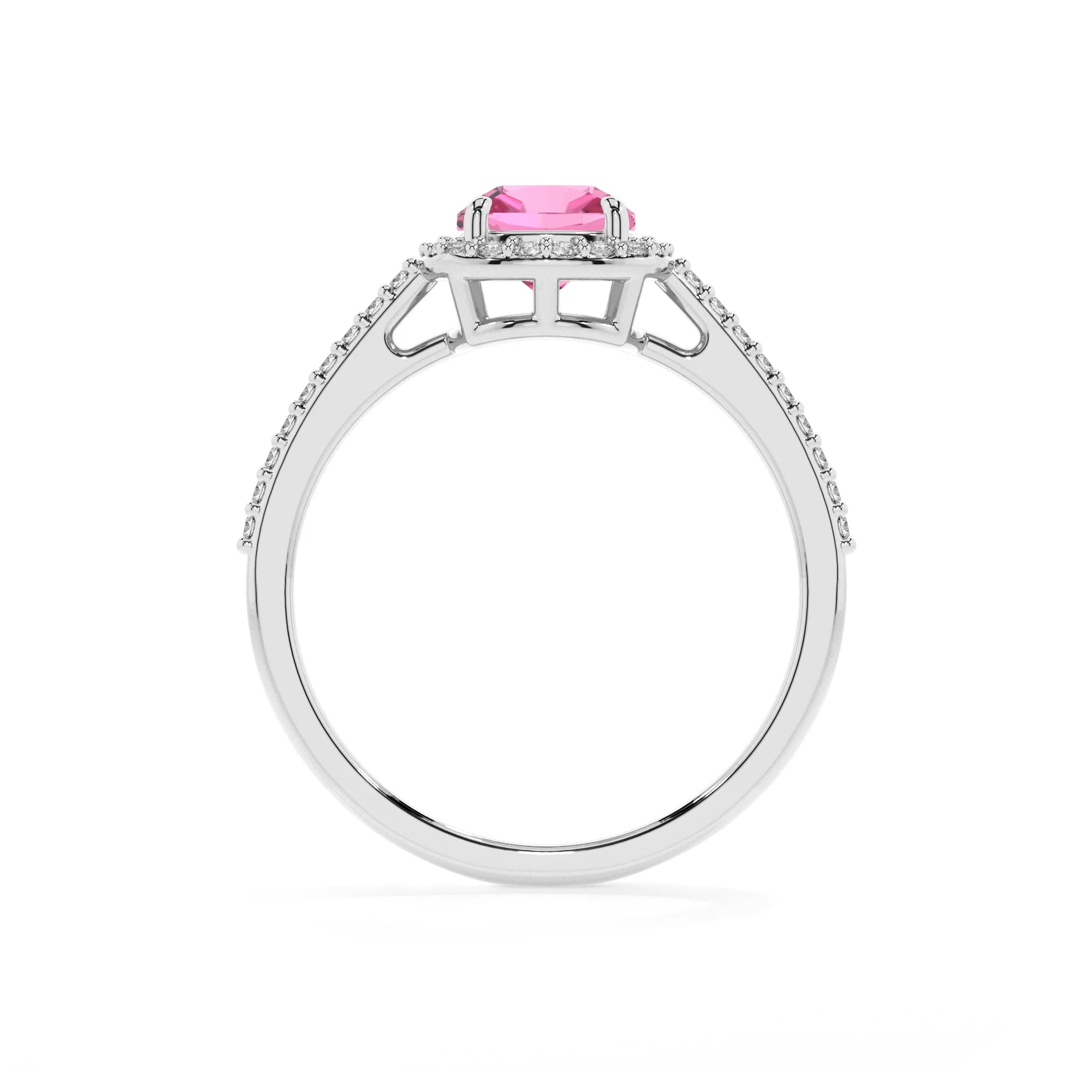 lab grown pink-sapphire cushion solitaire rings in white gold