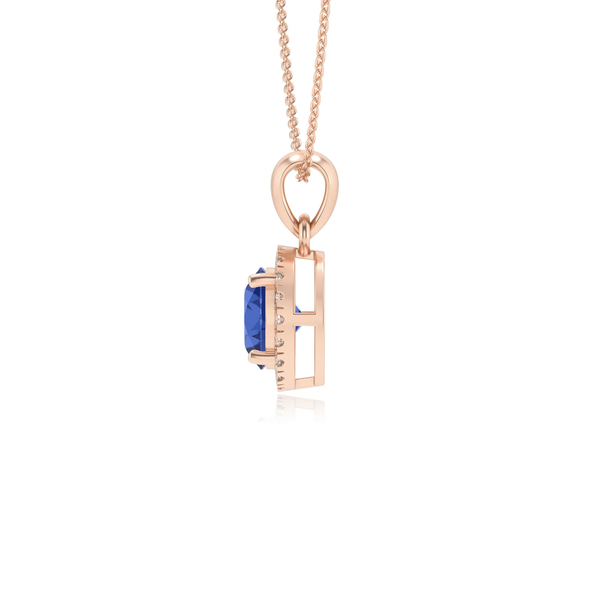 lab grown blue-sapphire round solitaire necklaces in rose gold