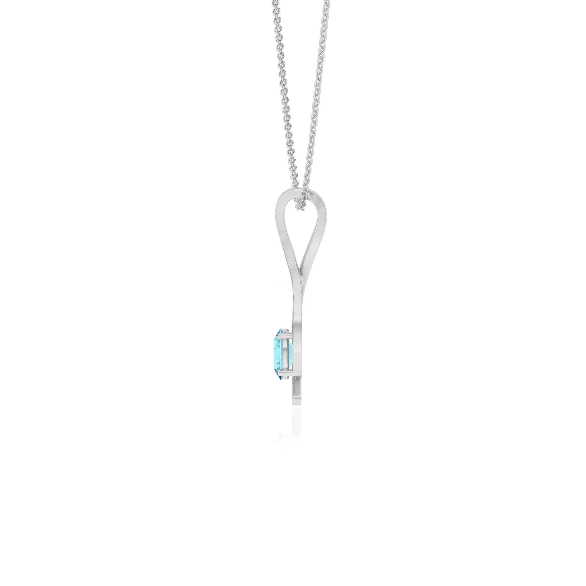lab grown aquamarine oval solitaire necklaces in white gold