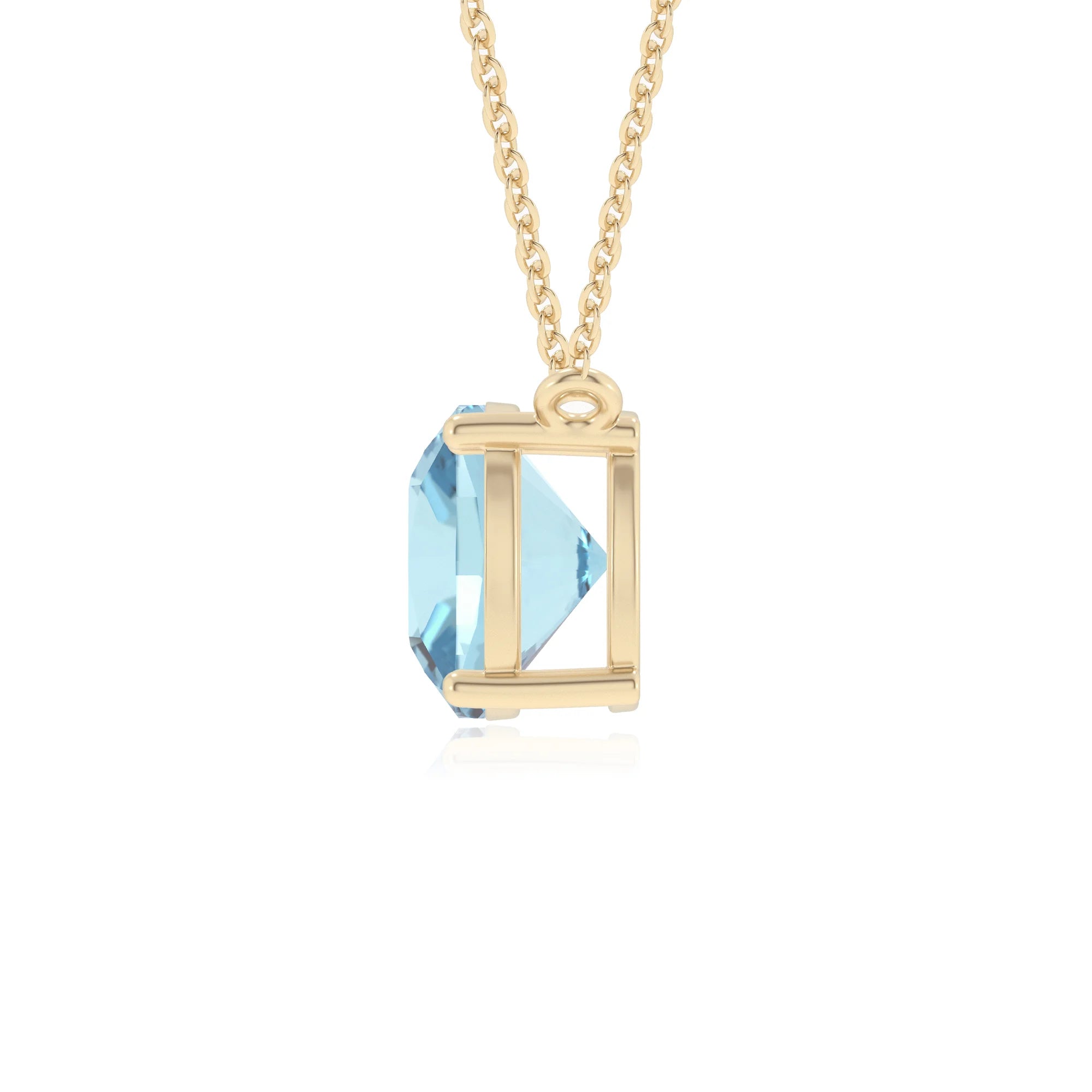 lab grown aquamarine cushion solitaire necklaces in yellow gold