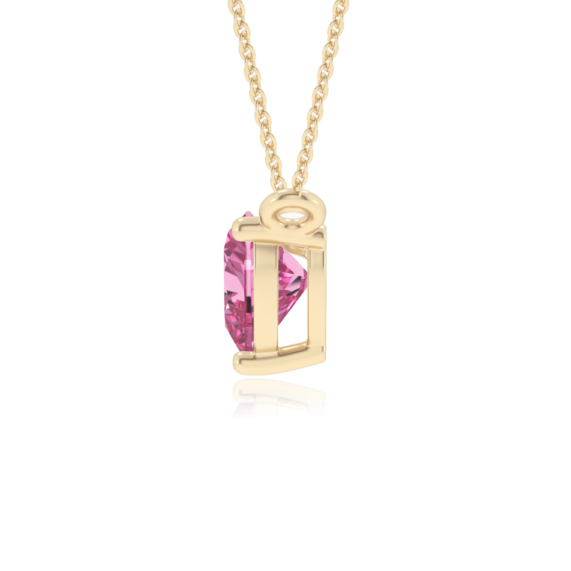 lab grown pink-sapphire heart solitaire necklaces in yellow gold