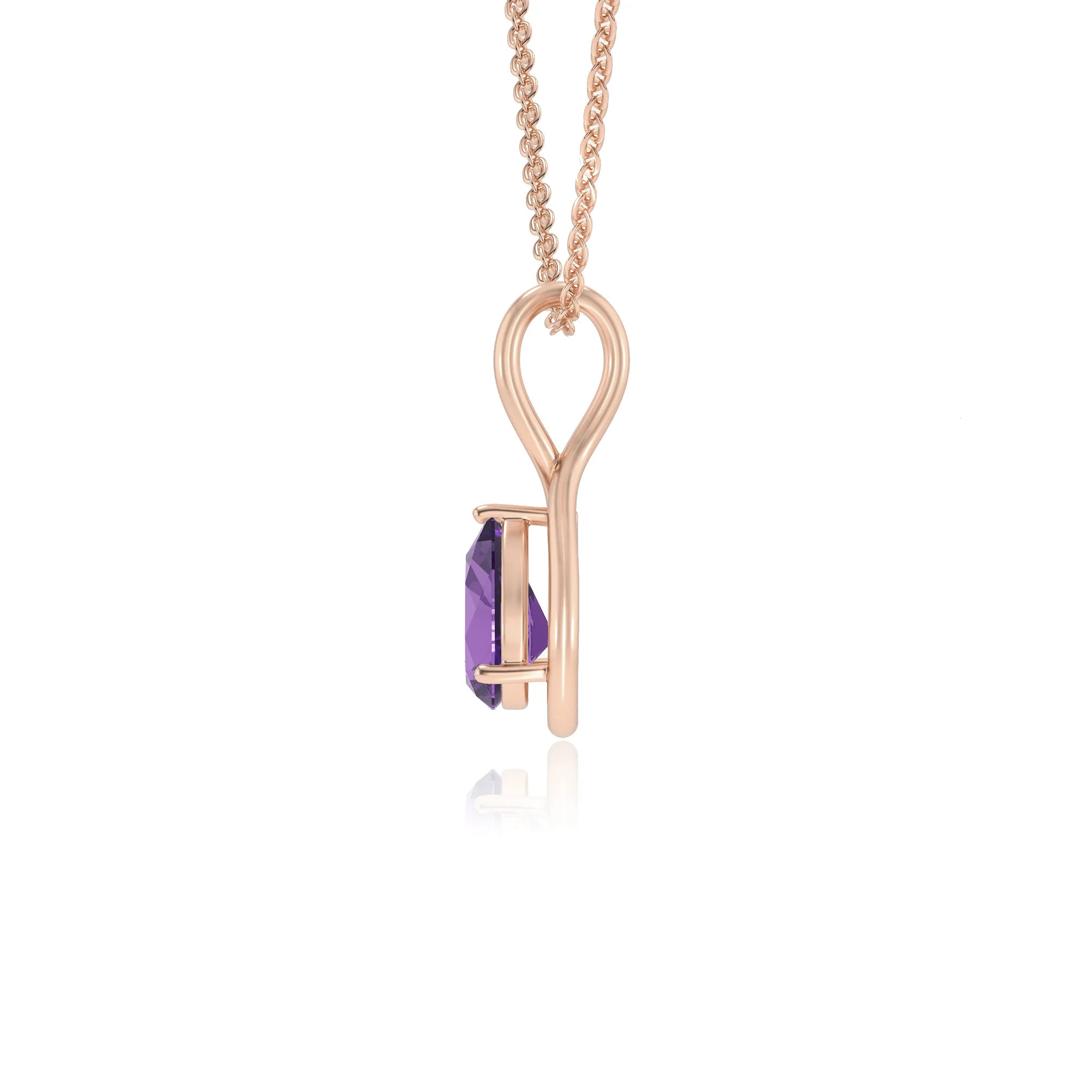 lab grown amethyst pear solitaire necklaces in rose gold