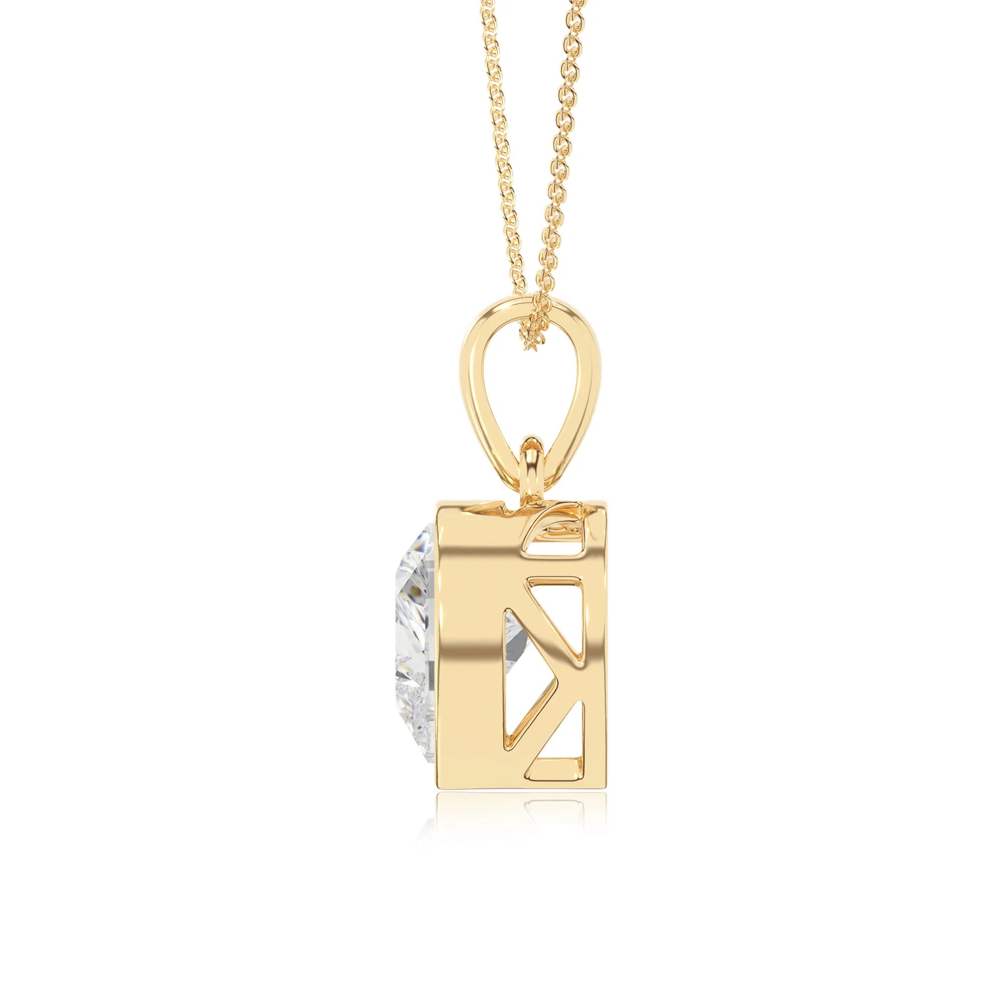 lab grown moissanite heart solitaire necklaces in yellow gold