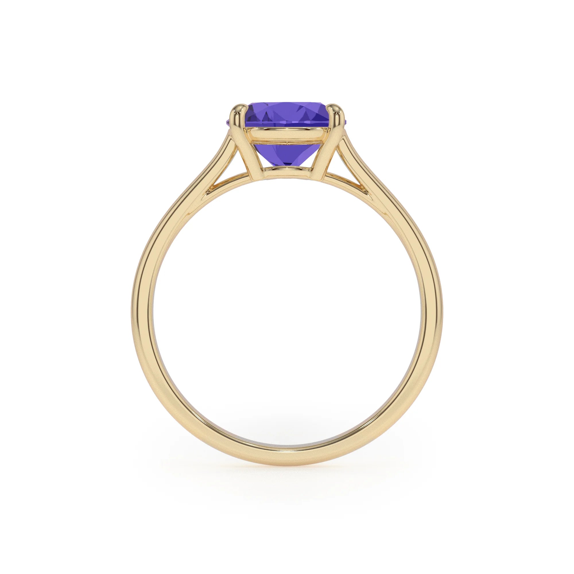 lab grown tanzanite pear solitaire rings in yellow gold