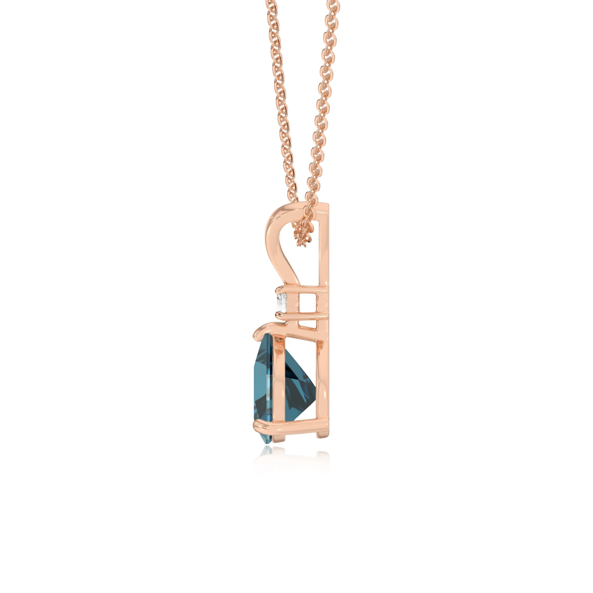 natural london-blue-topaz trillion solitaire v-bale necklaces in rose gold