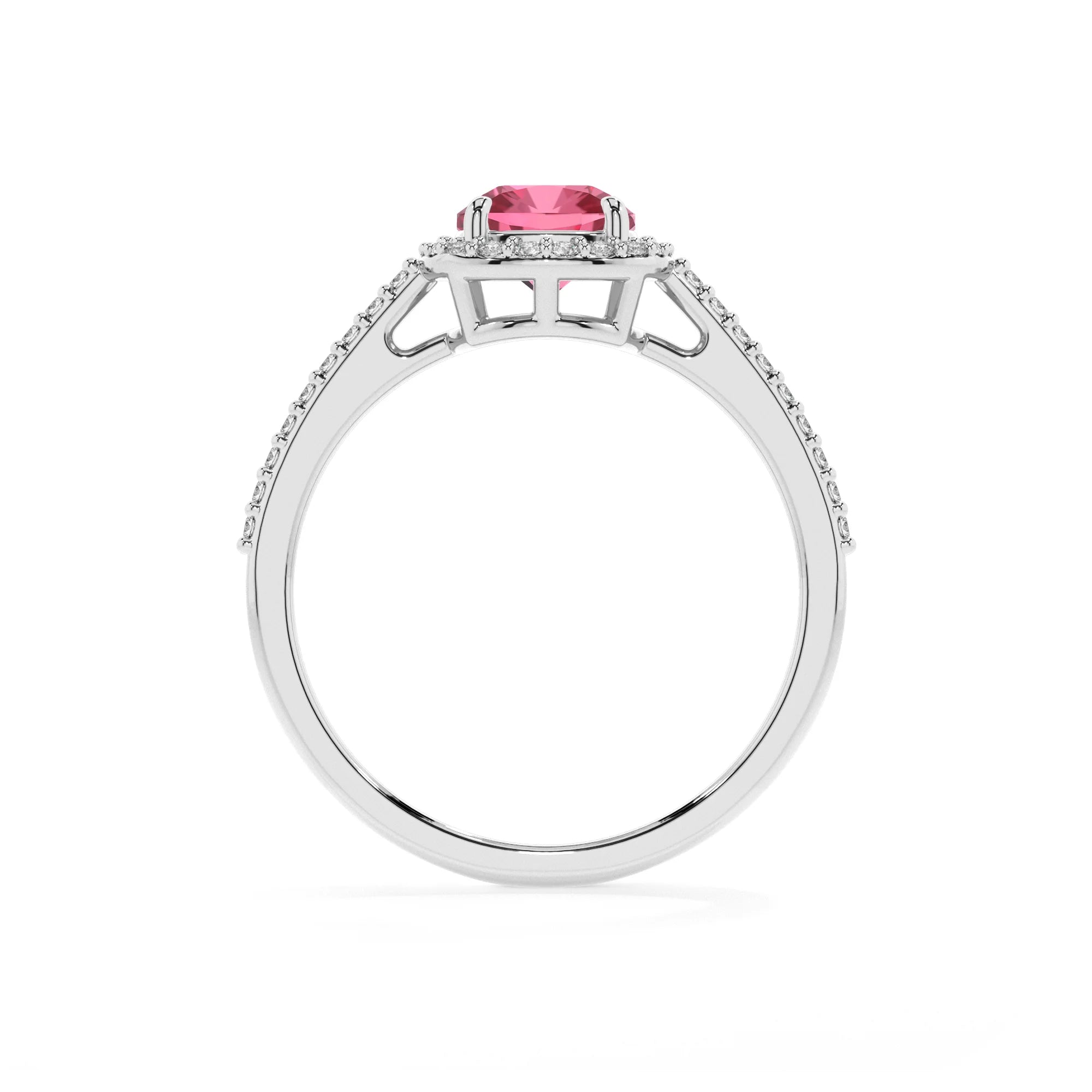lab grown pink-tourmaline cushion solitaire rings in sterling silver