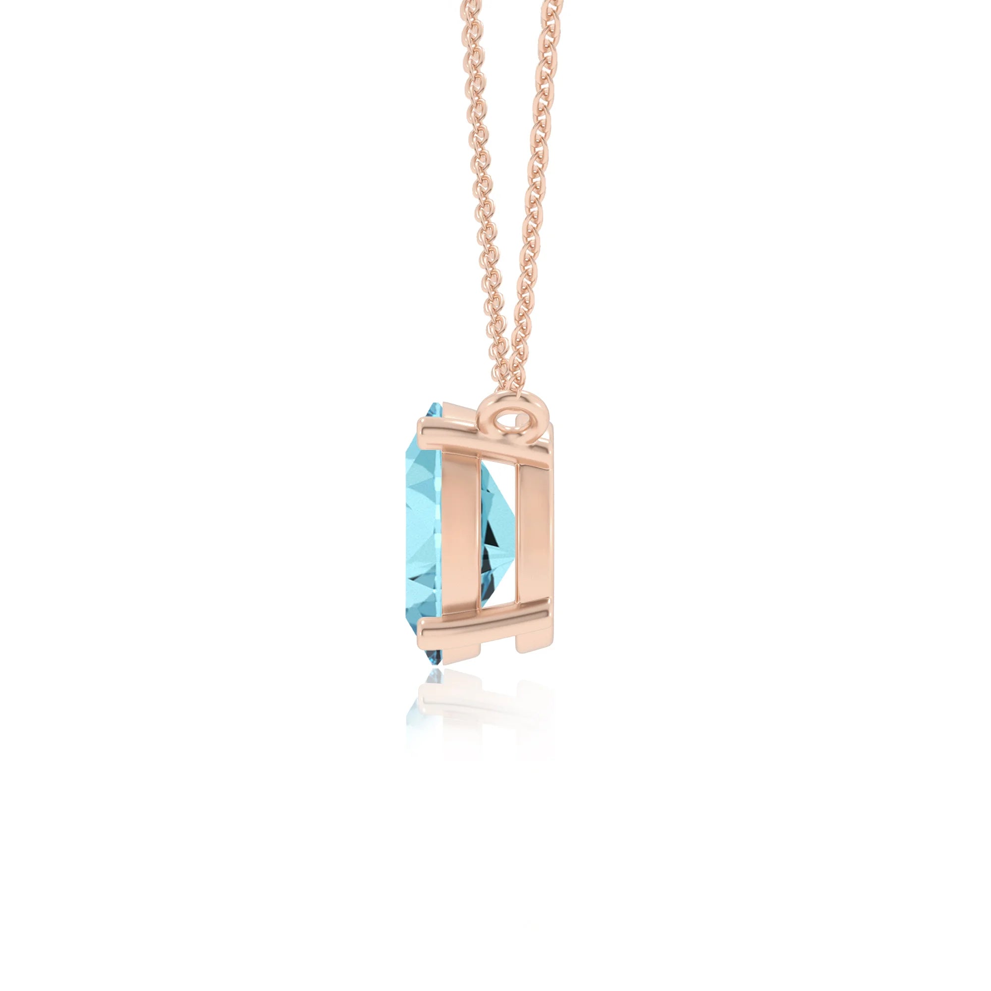lab grown aquamarine oval solitaire necklaces in rose gold