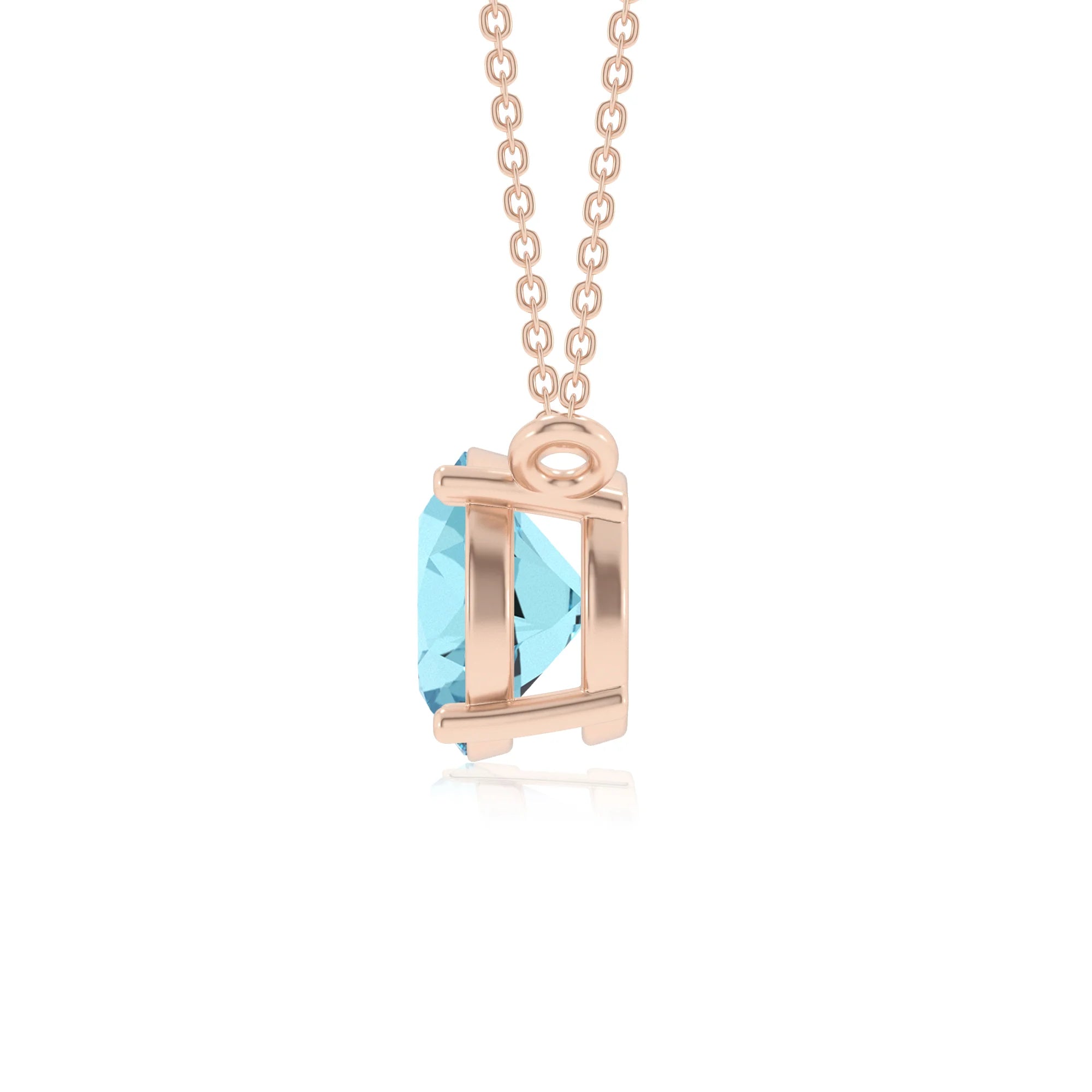 lab grown aquamarine round solitaire necklaces in rose gold