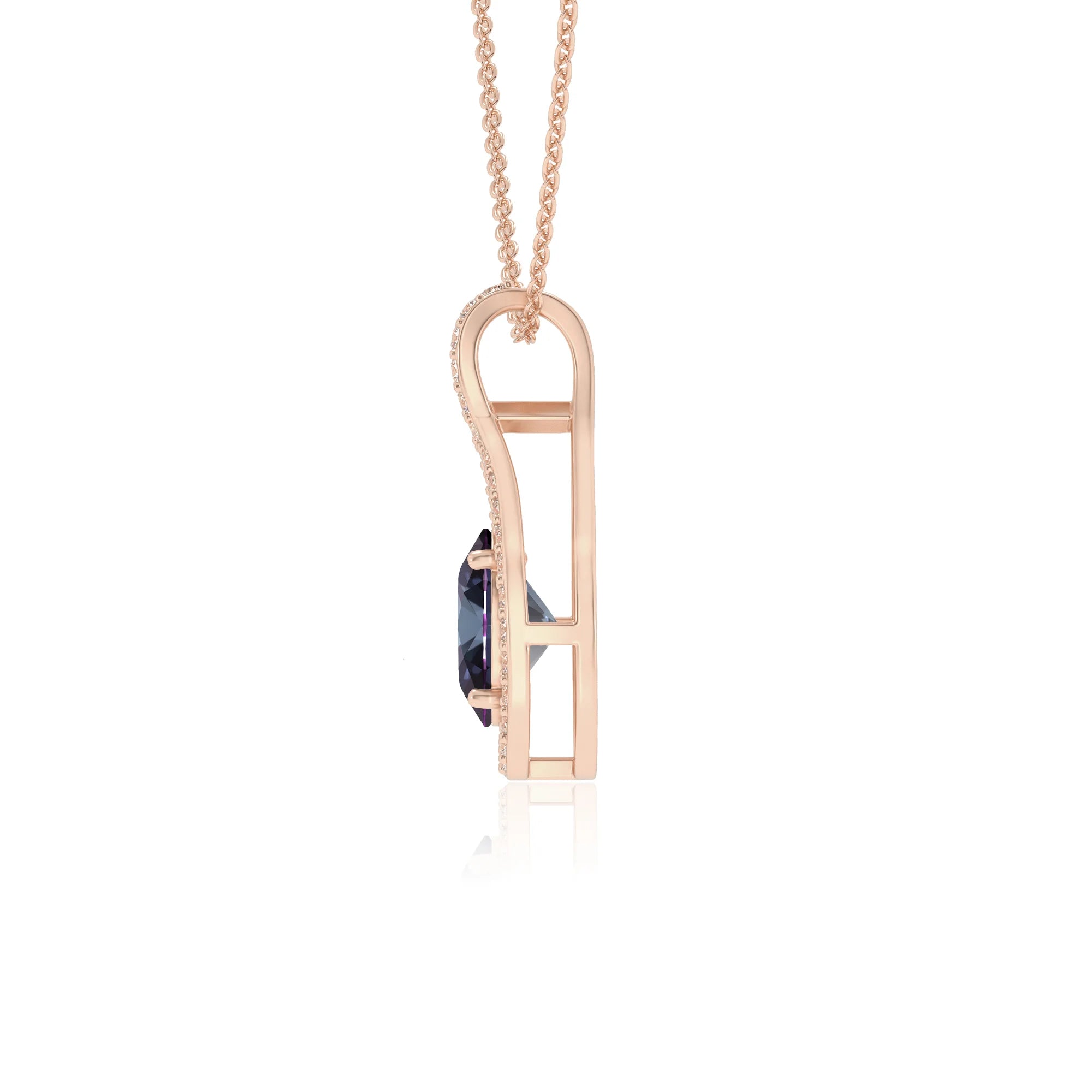 lab grown alexandrite oval solitaire necklaces in rose gold