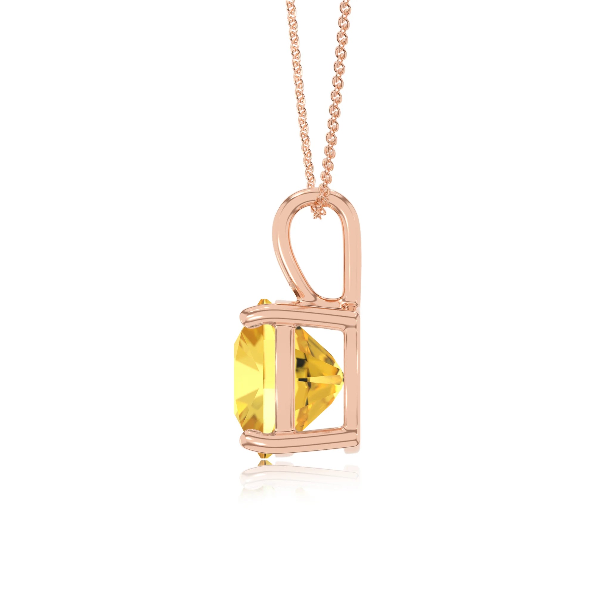 lab grown yellow-sapphire cushion solitaire necklaces in rose gold