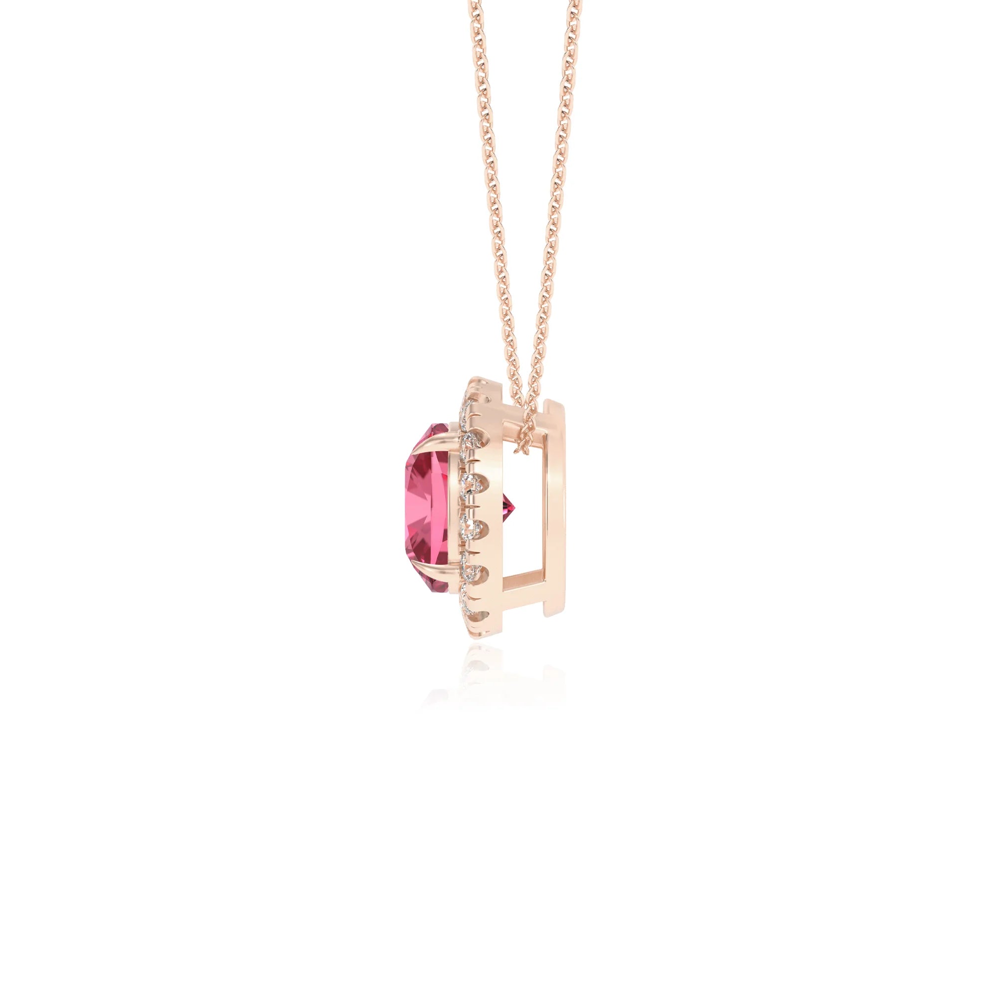 lab grown pink tourmaline cushion solitaire necklaces in rose gold