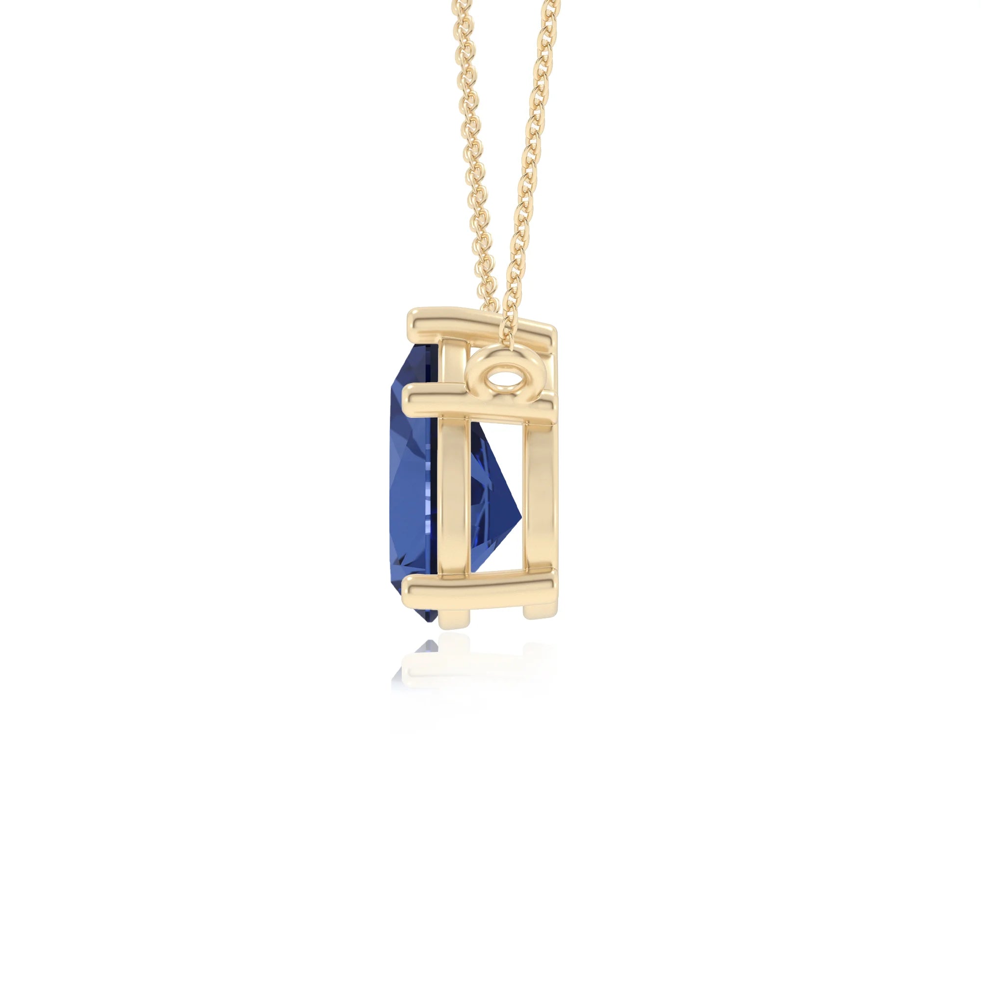 lab grown blue-sapphire pear solitaire necklaces in yellow gold