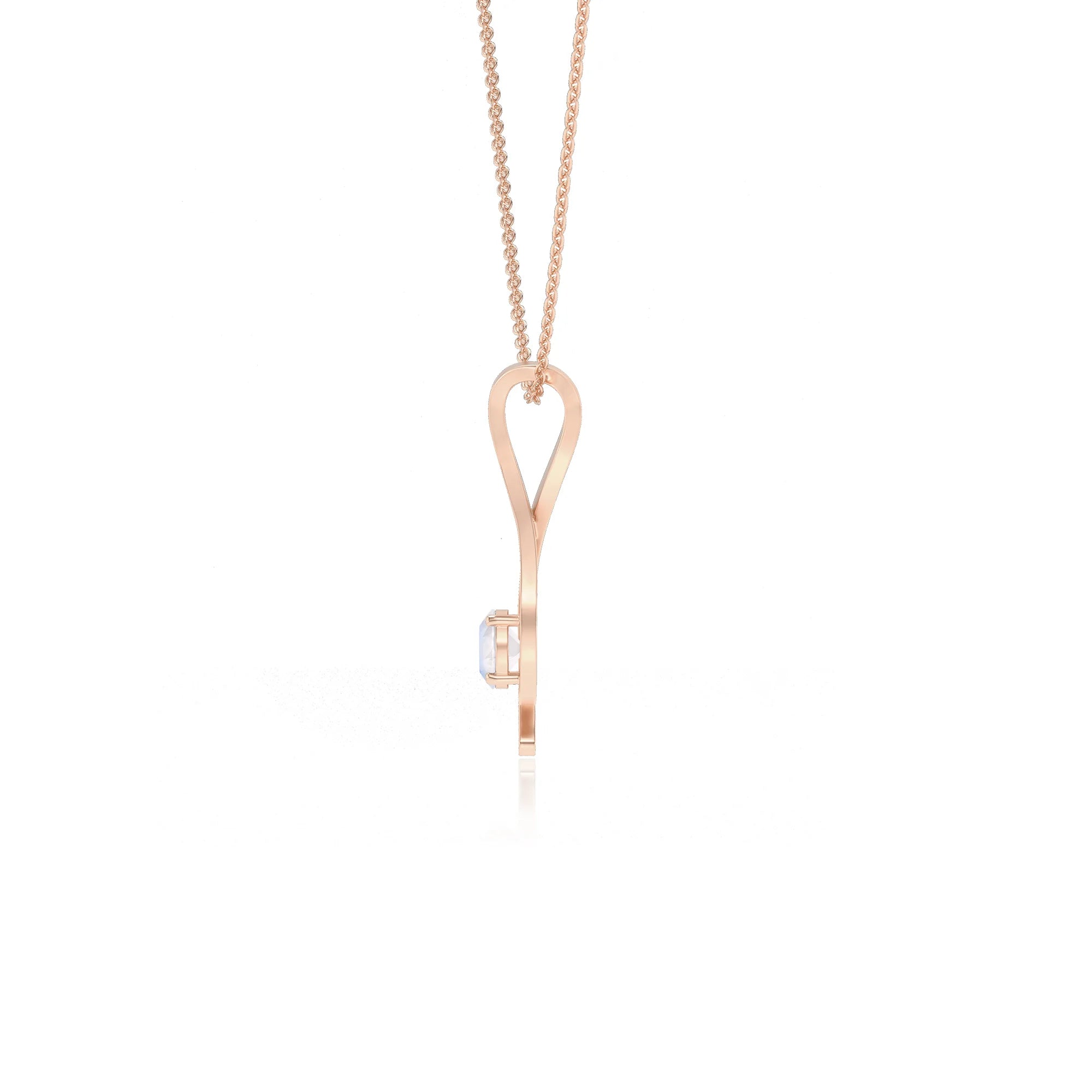 natural rainbow-moonstone round solitaire necklaces in rose gold