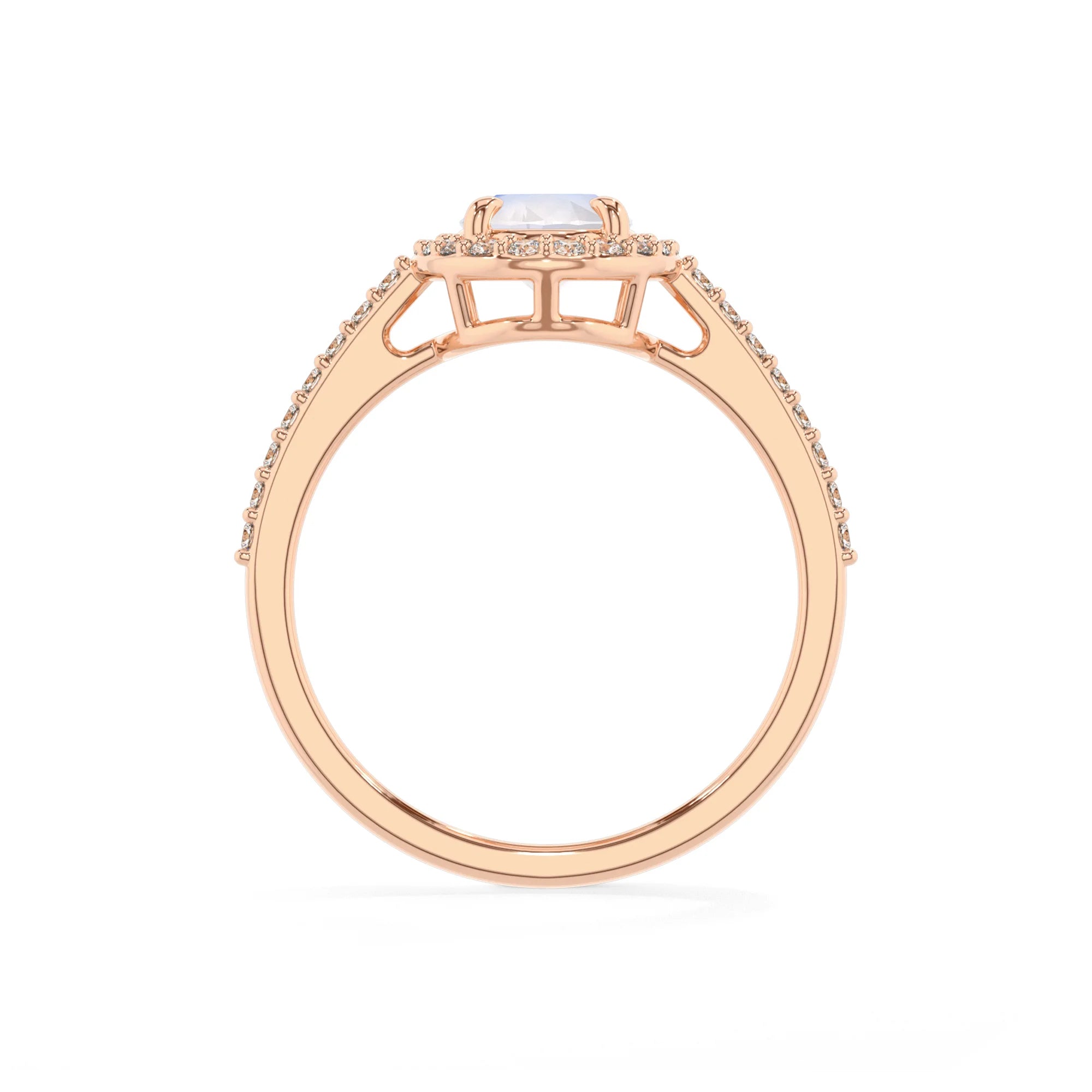 natural rainbow-moonstone oval solitaire rings in rose gold