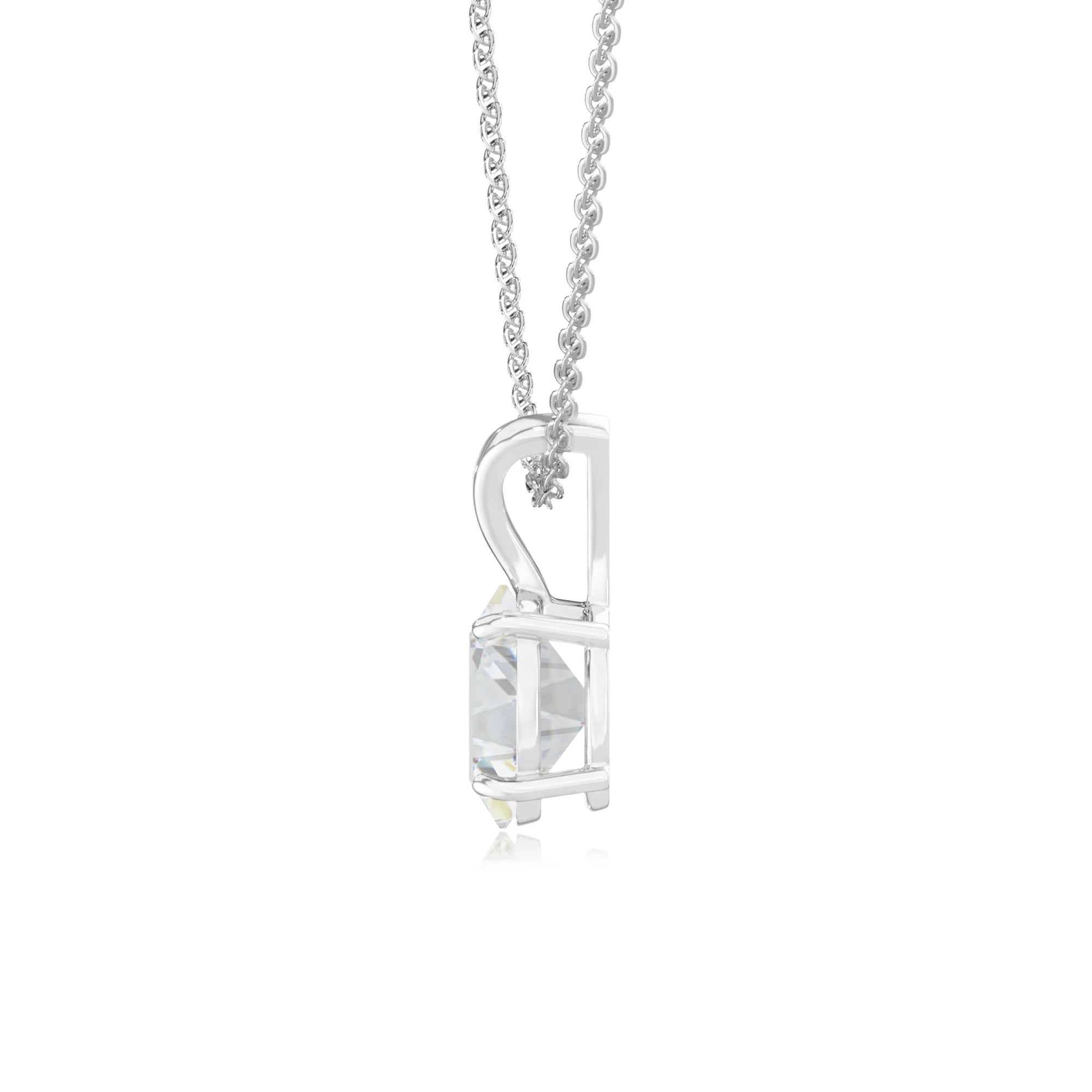 lab grown moissanite oval solitaire v-bale necklaces in white gold