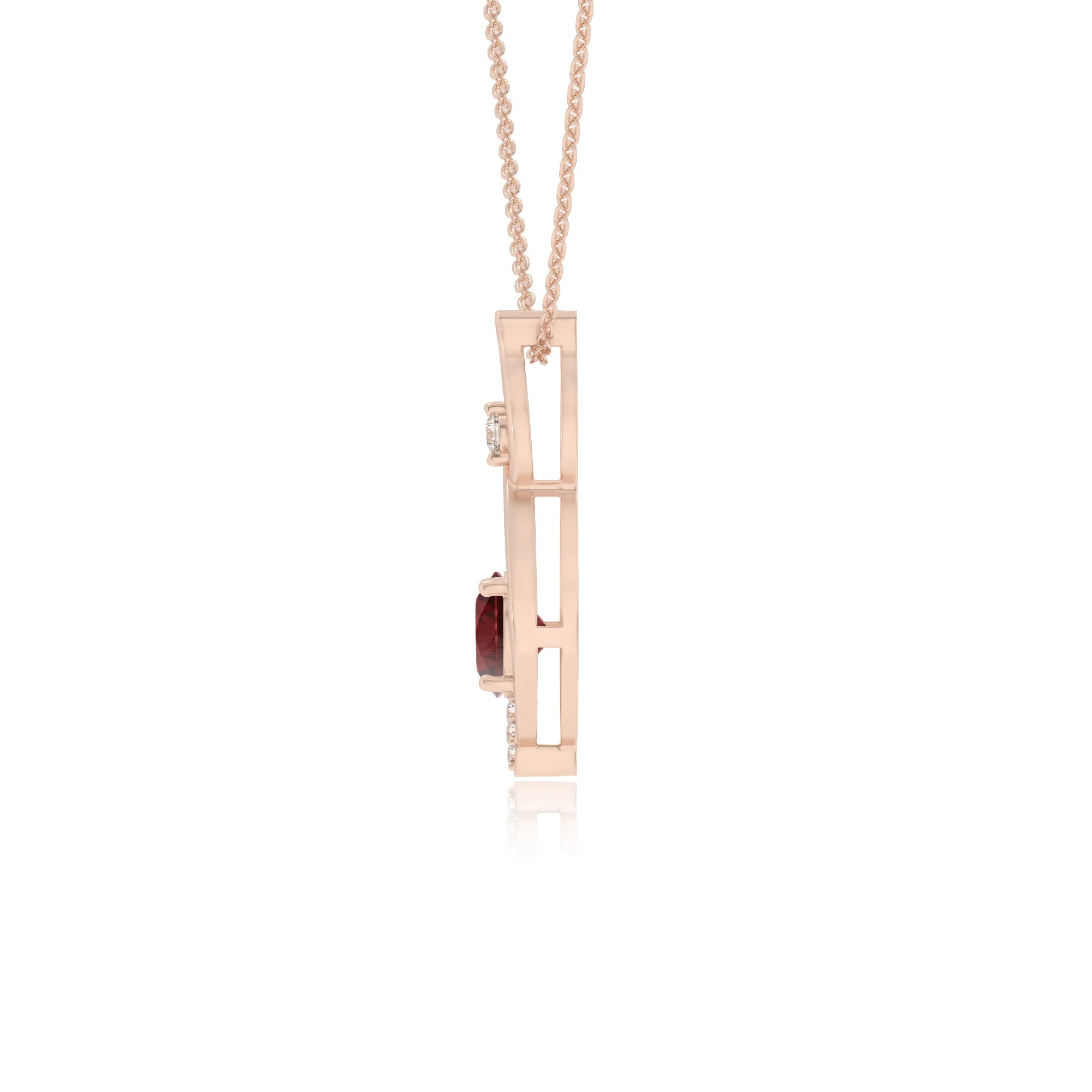 natural garnet round solitaire necklaces in rose gold