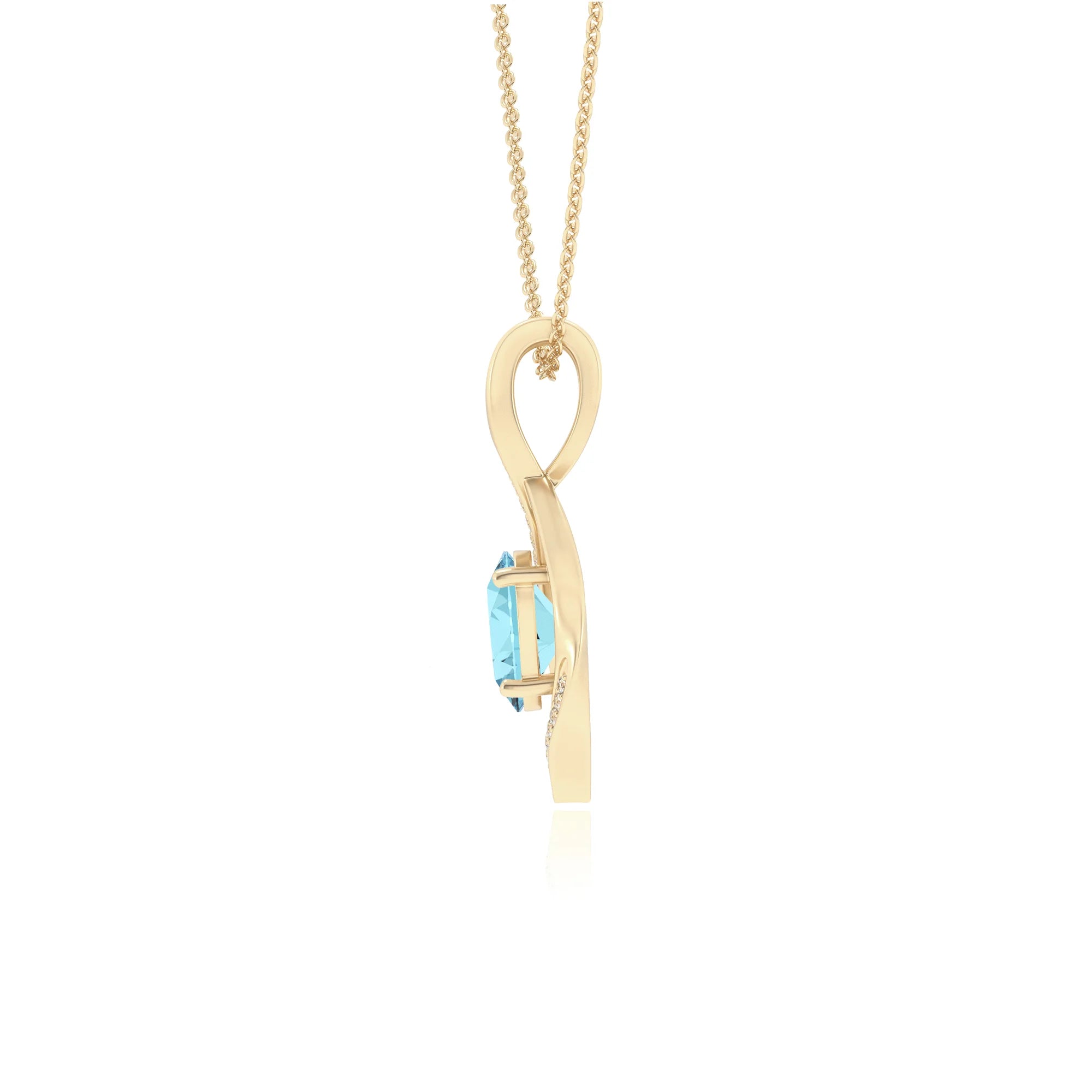 lab grown aquamarine oval solitaire necklaces in yellow gold