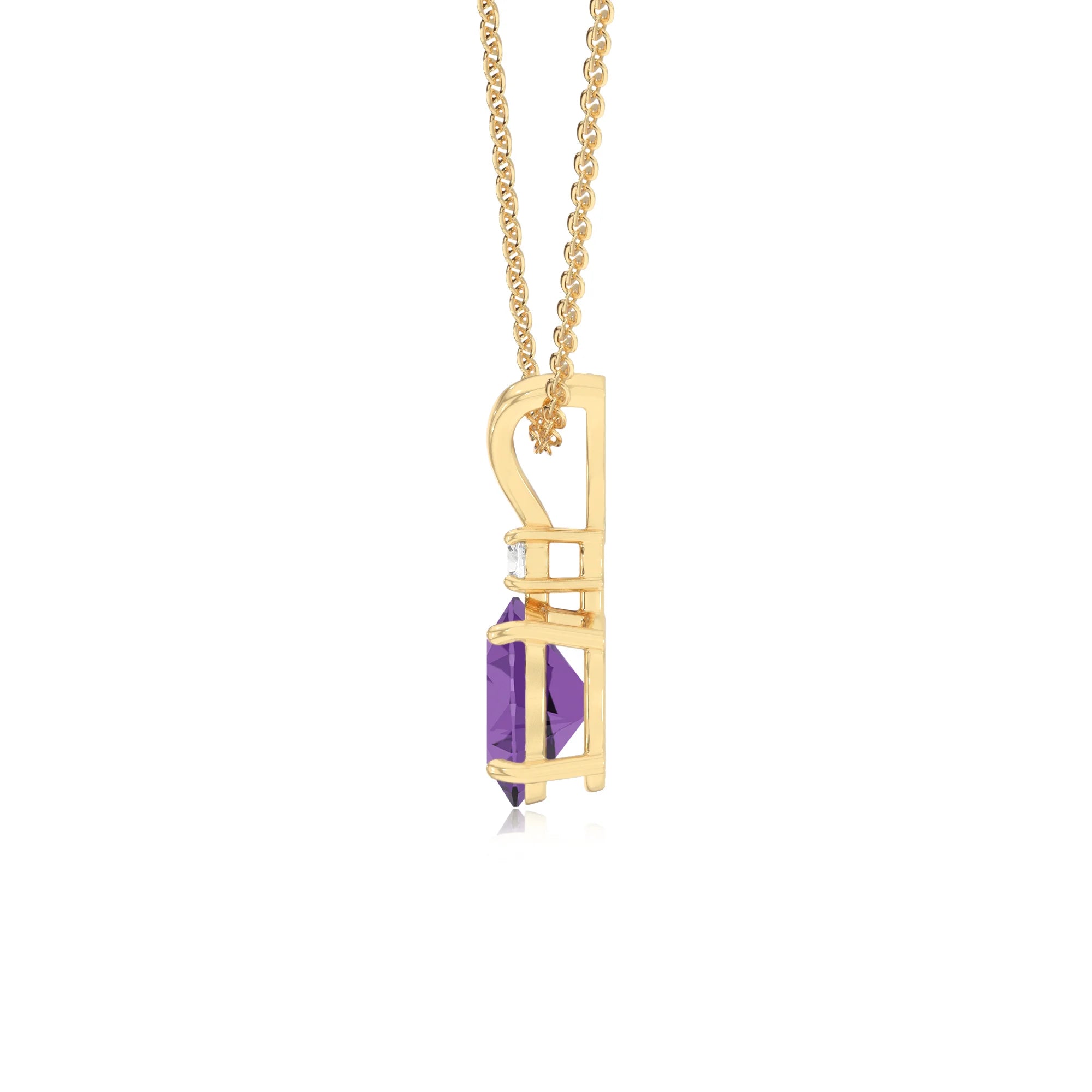lab grown amethyst oval solitaire v-bale necklaces in yellow gold