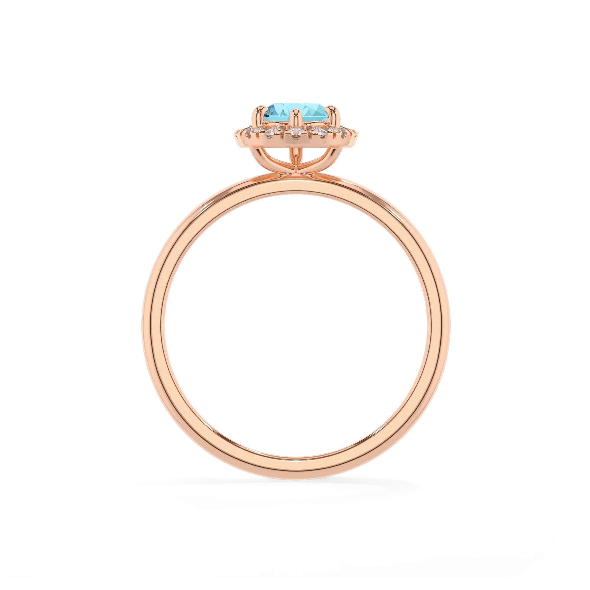 lab grown aquamarine pear solitaire rings in rose gold